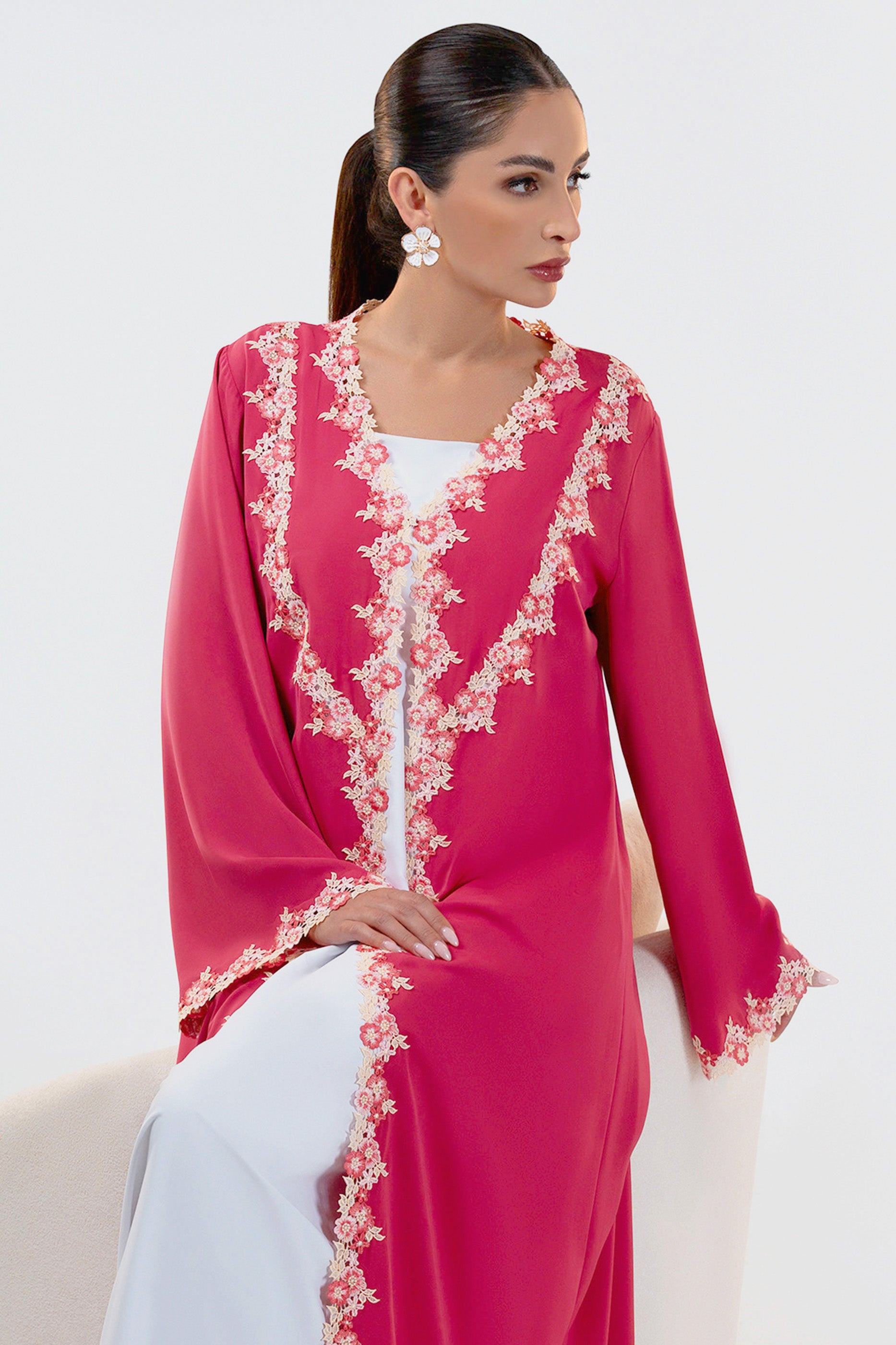 Sabah Peony- Floral Lace Abaya Set