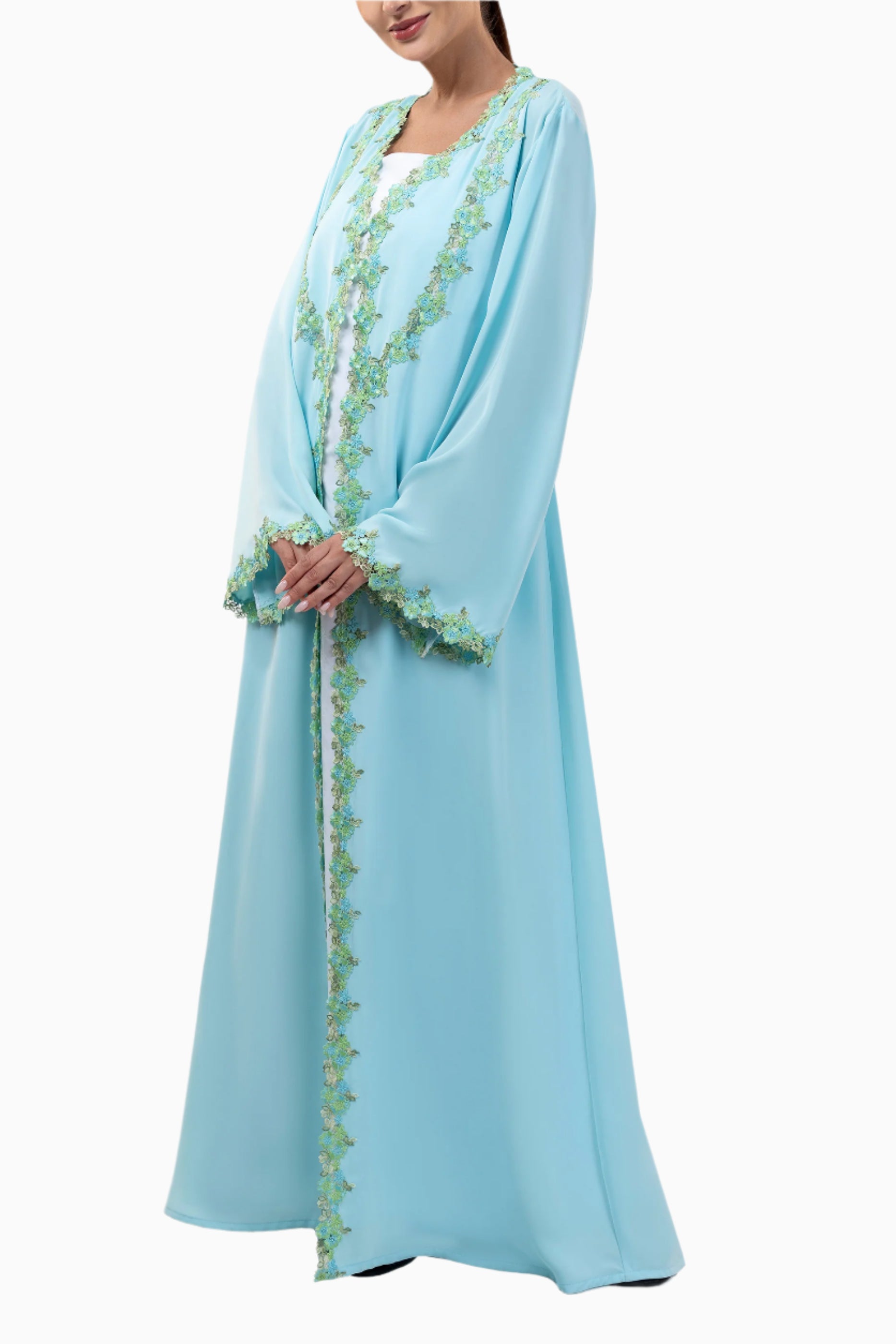 Sabah Azure - Floral Lace Abaya Set