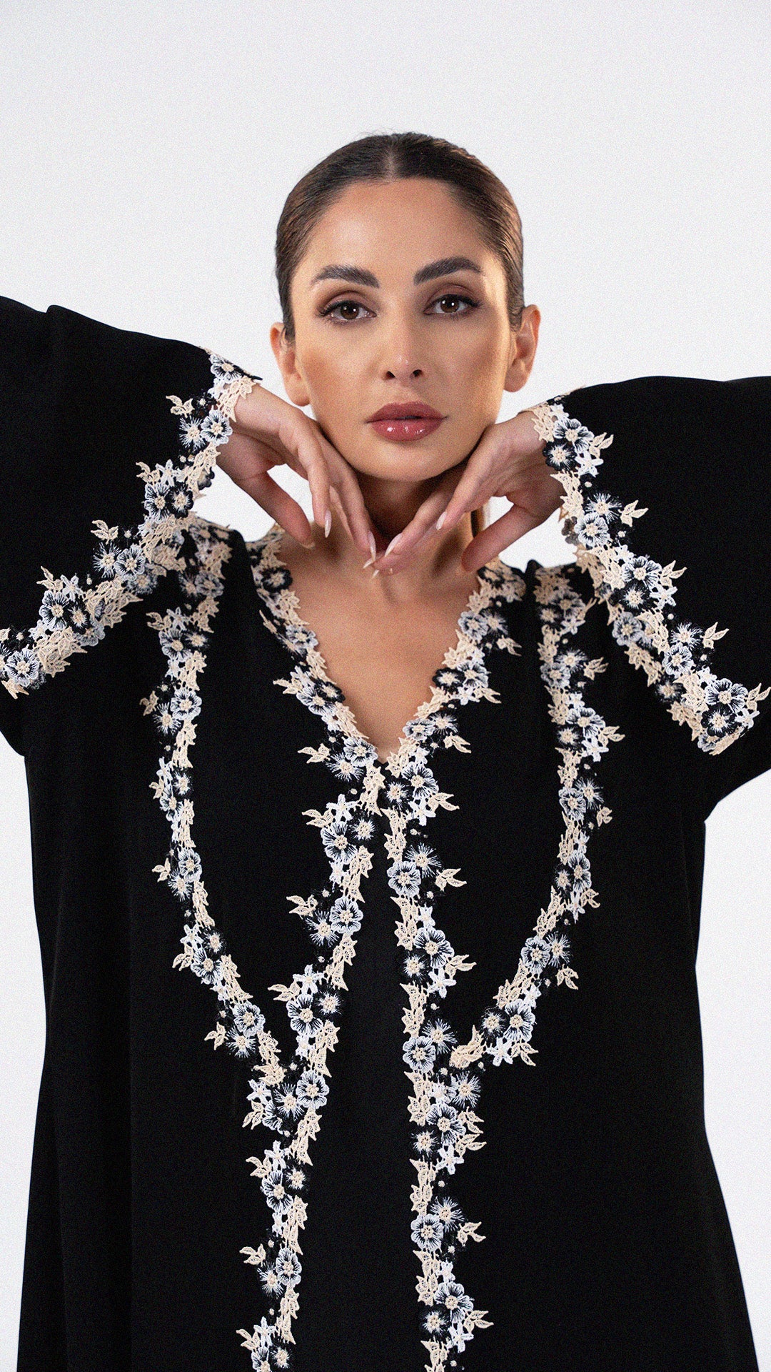 Sabah Tar - Floral Lace Abaya Set