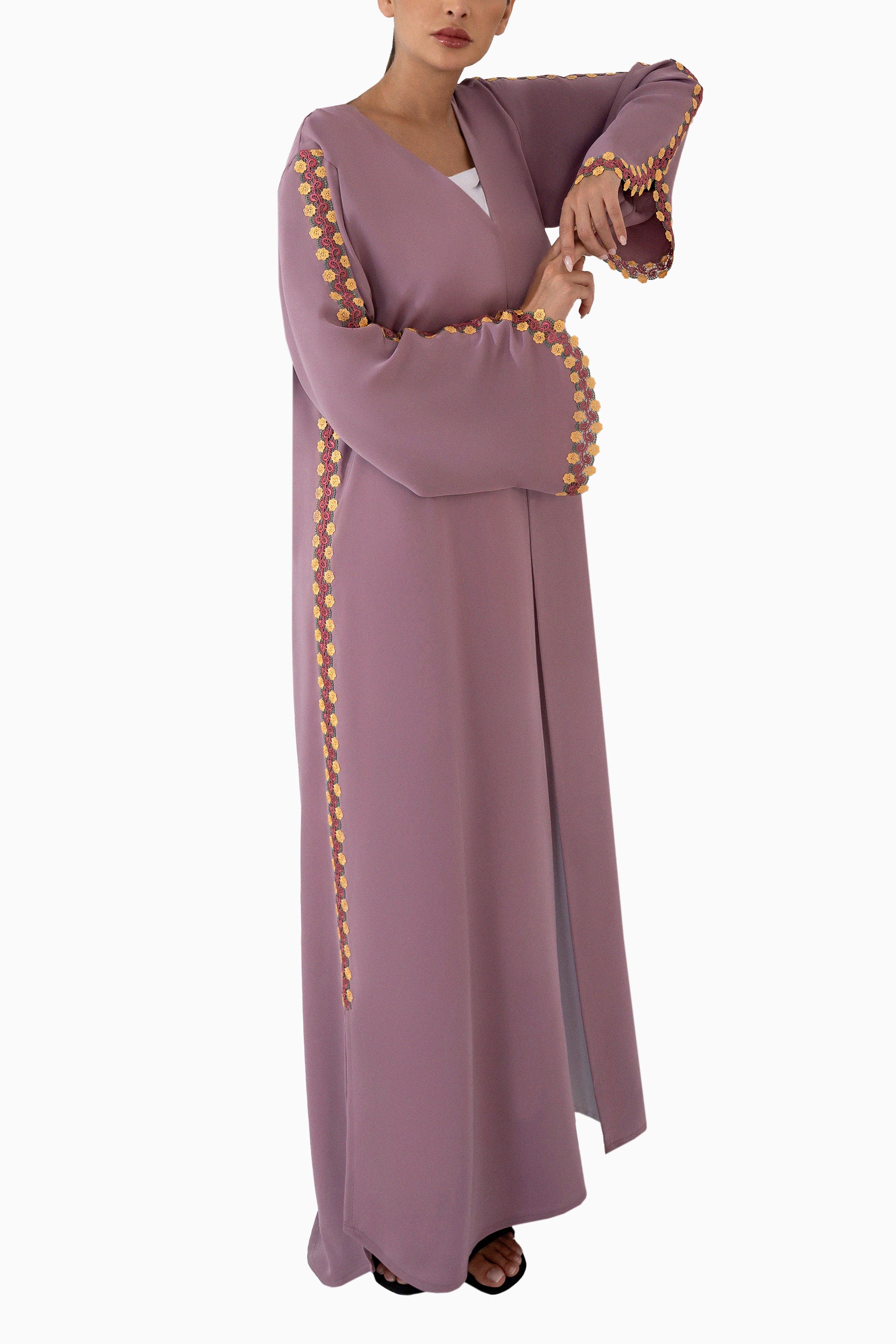 Rozin Plum - Floral Lace Abaya Set