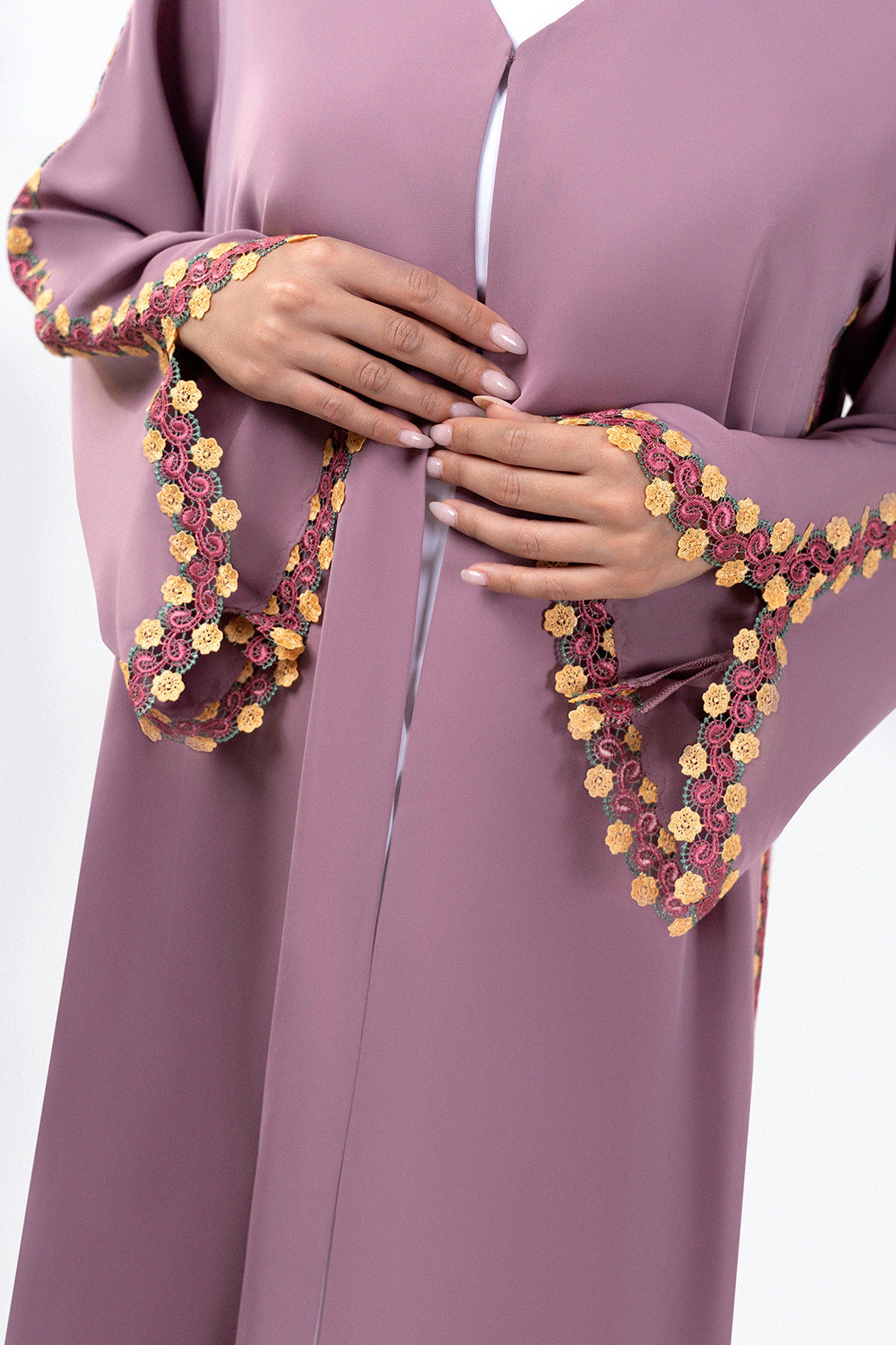 Rozin Plum - Floral Lace Abaya Set