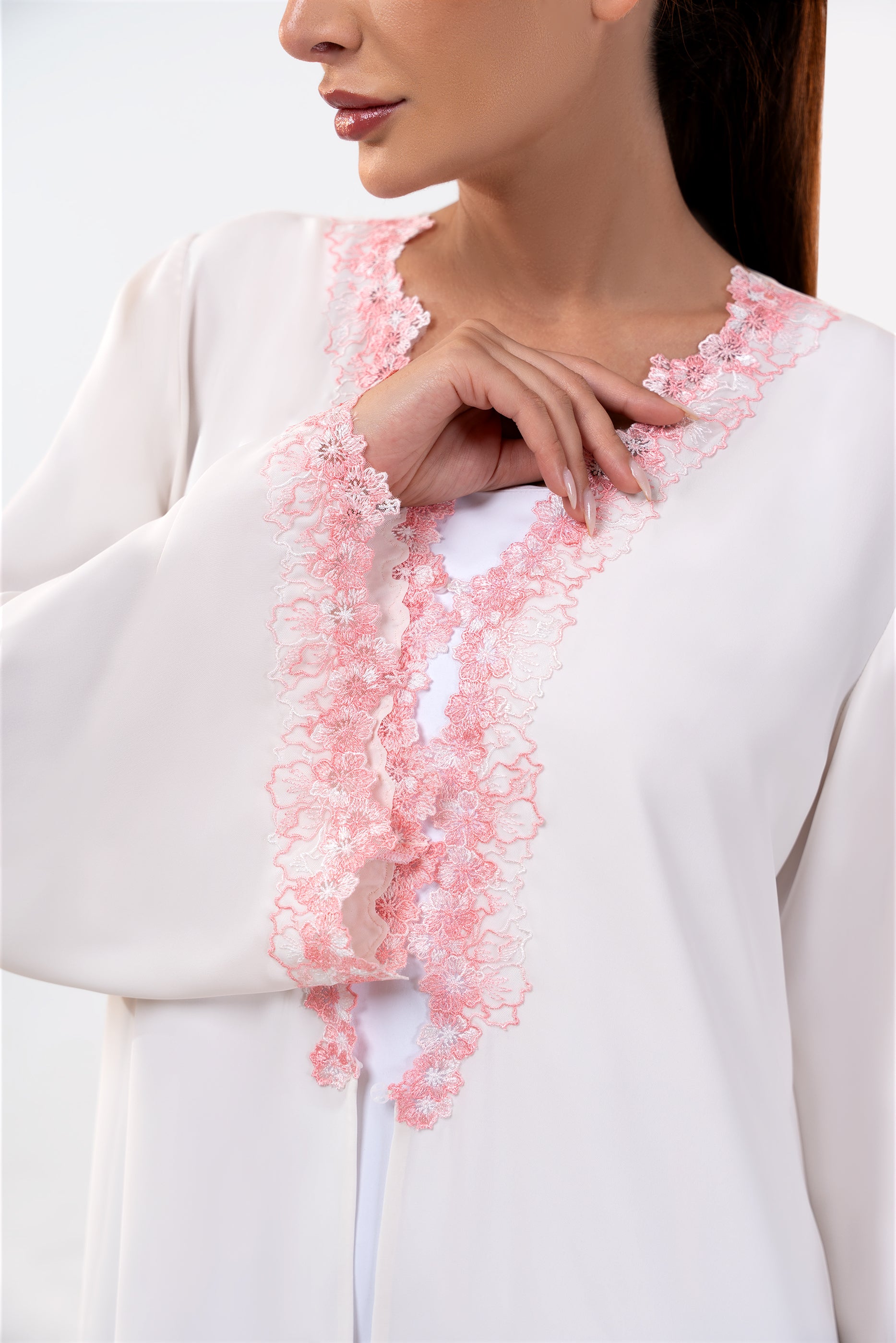 Farah Snow - Floral Lace Abaya Set