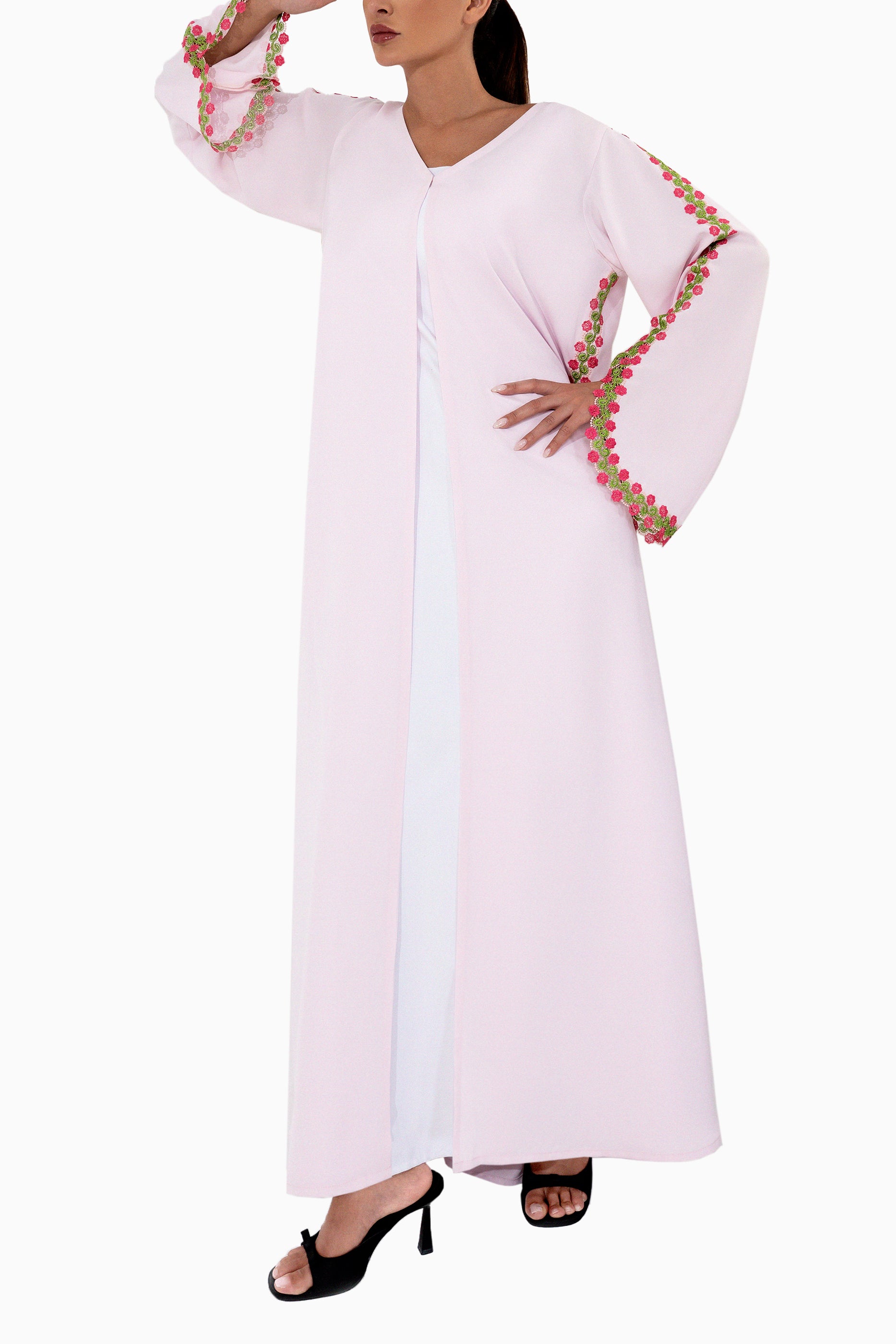 Rozin Blush - Floral Lace Abaya Set