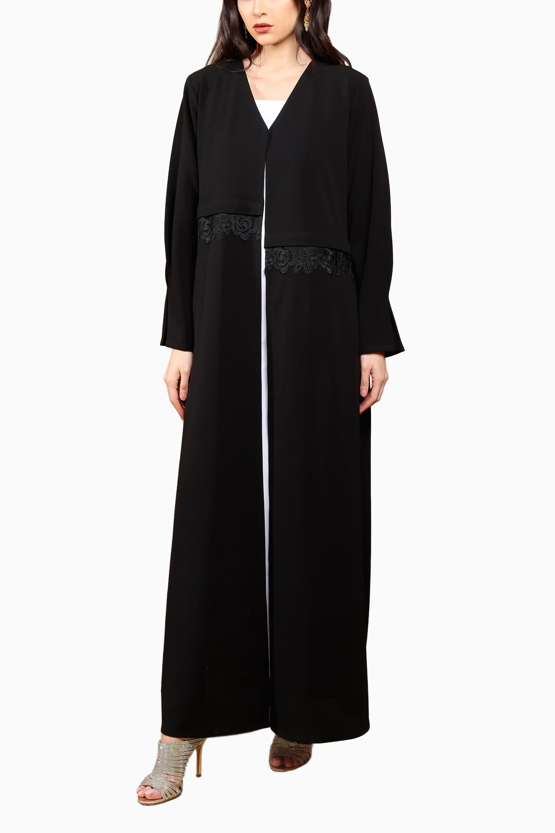 Aya Lace- Crepe Fabric with Lace front cut Abaya