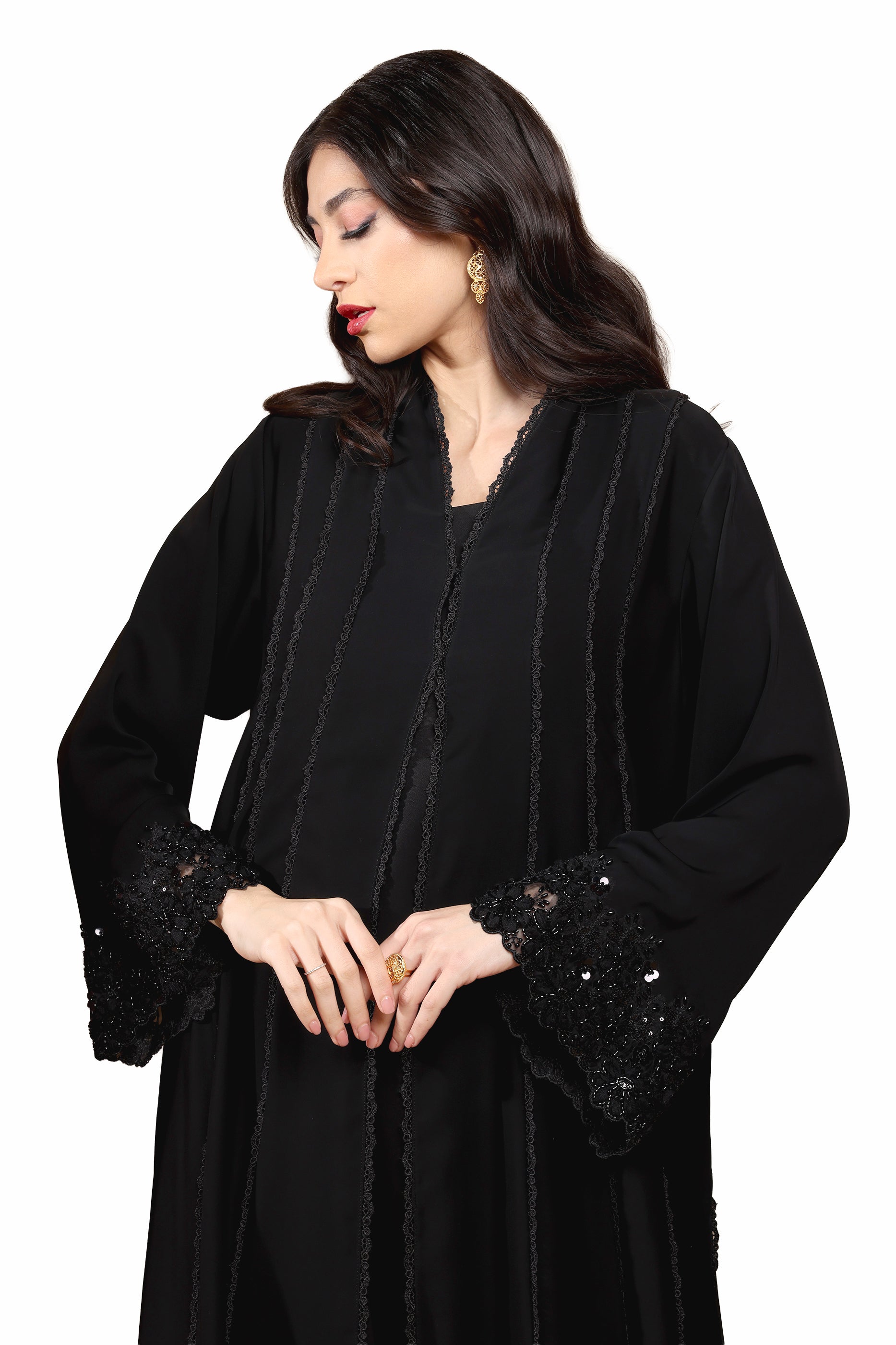 Aya Line - Nada Fabric with Lace Sleeves Abaya
