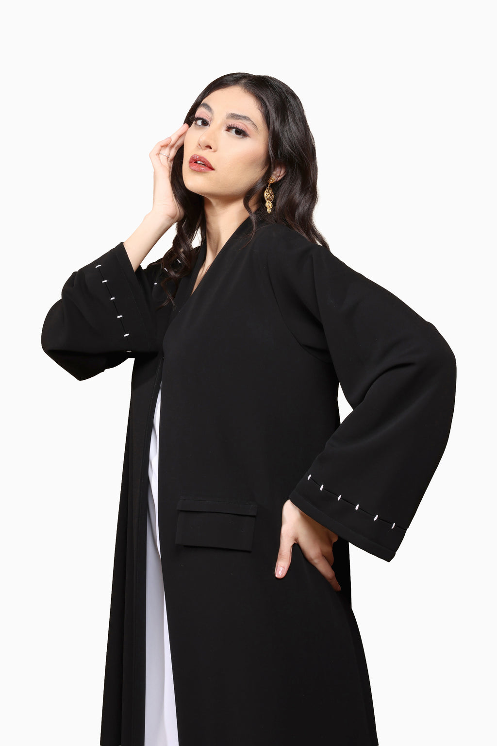 Aya Dash- Crepe Fabric with White lines Abaya