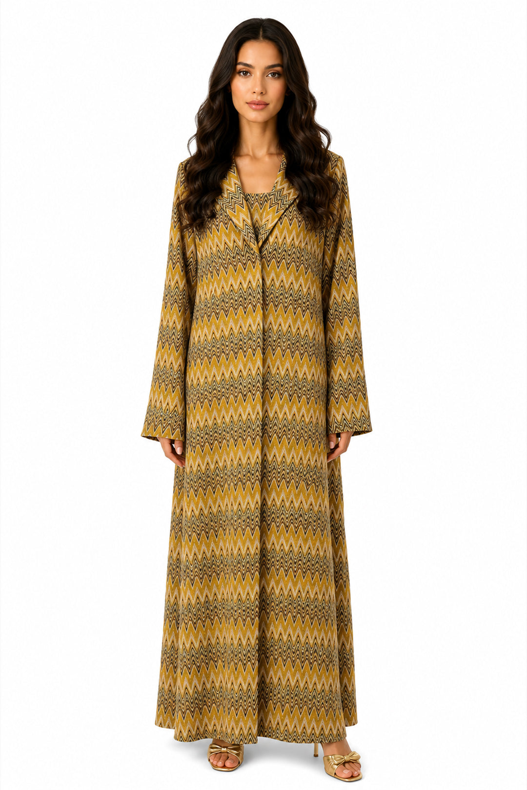 Bahiya Gold – Tailored Chevron Lace Abaya