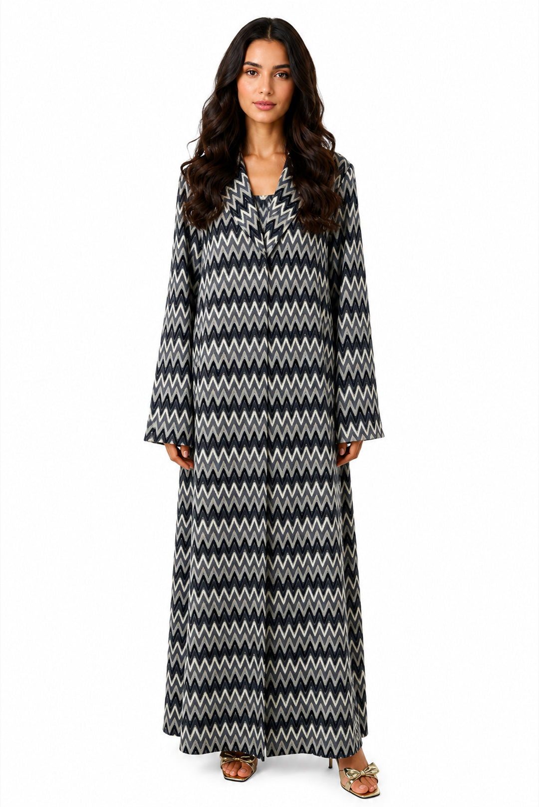 Bahiya Neutral – Tailored Chevron Lace Abaya