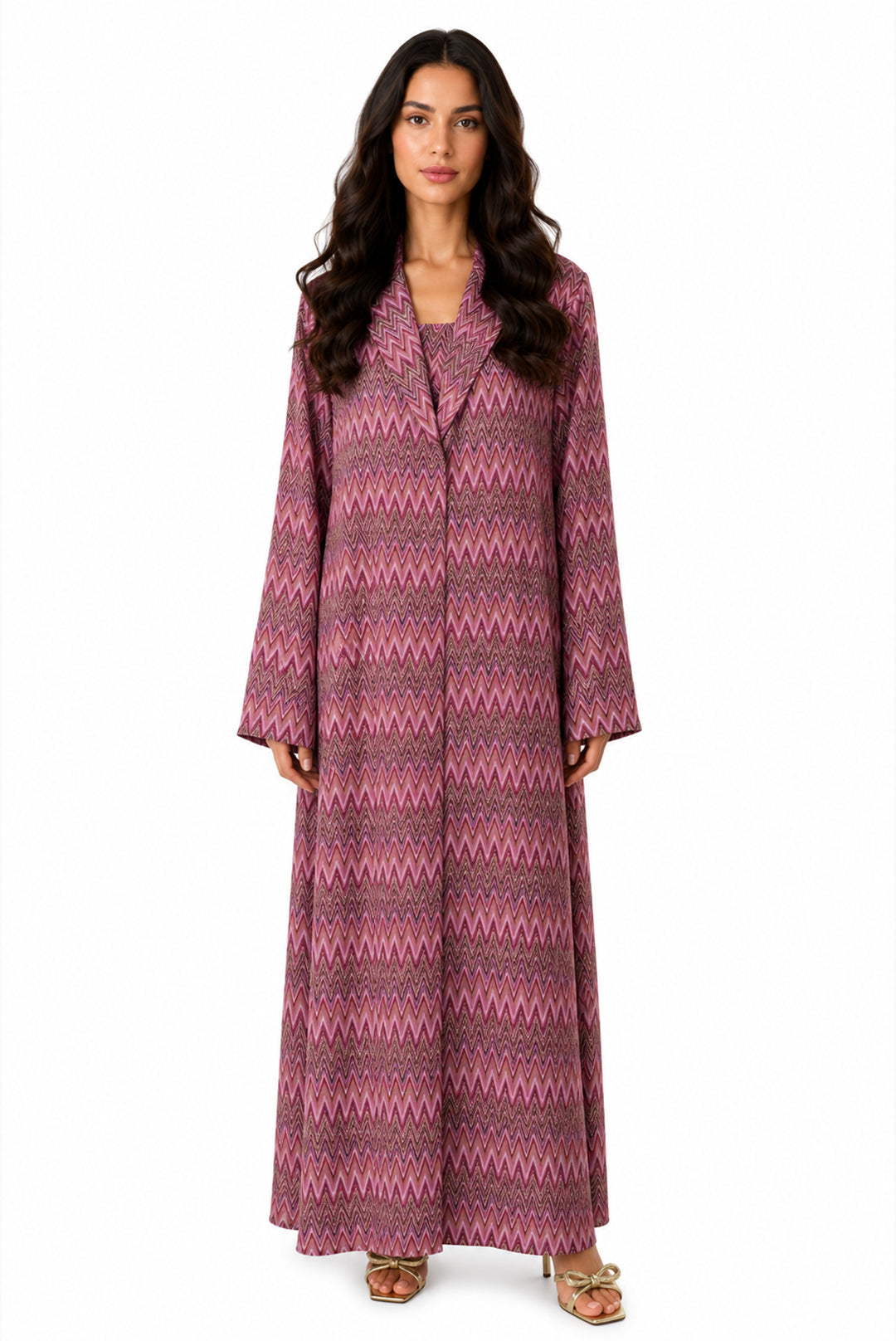 Bahiya Pink – Tailored Chevron Lace Abaya