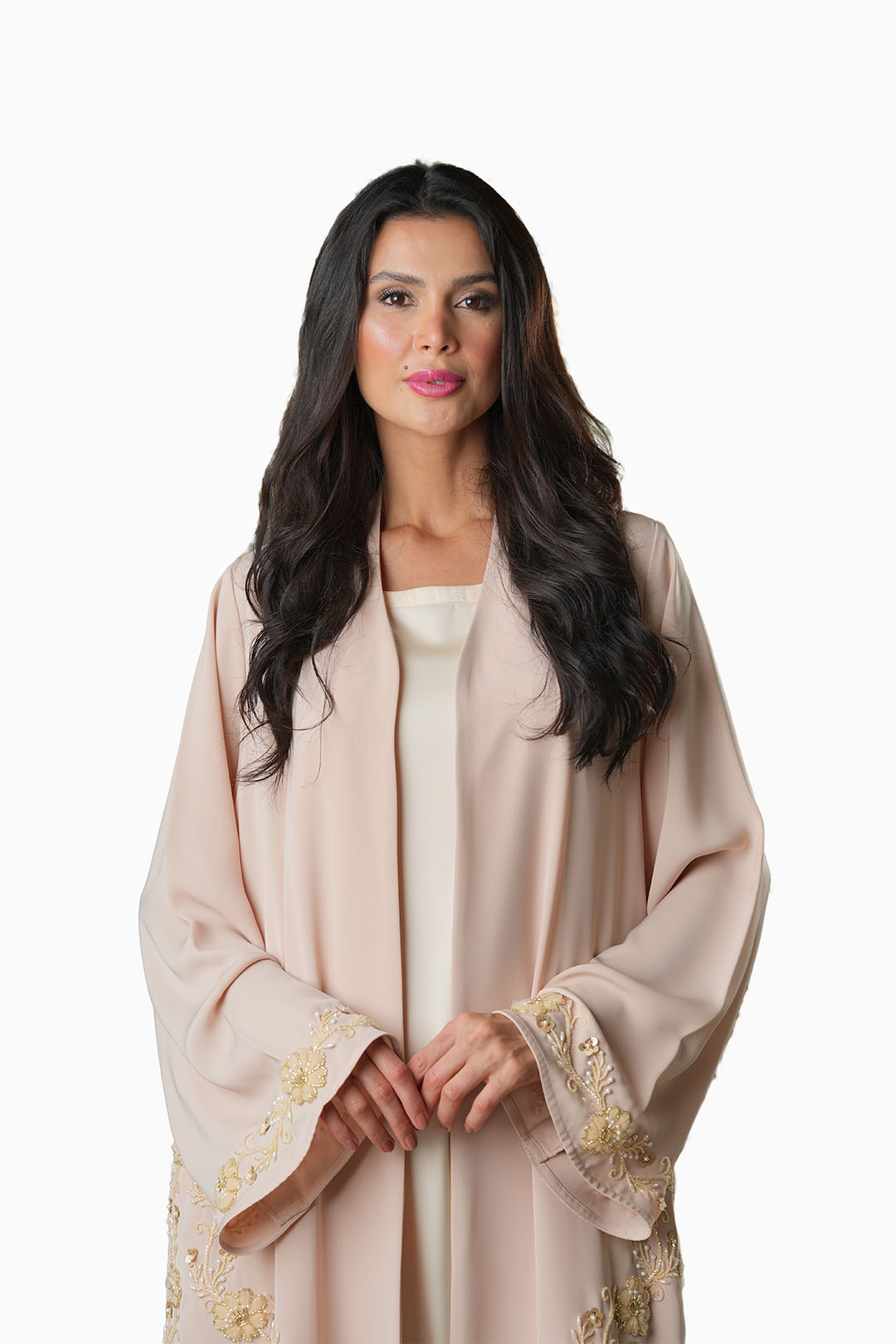 Nisha Beige - Soft Crepe Fabric with Embroidery Abaya