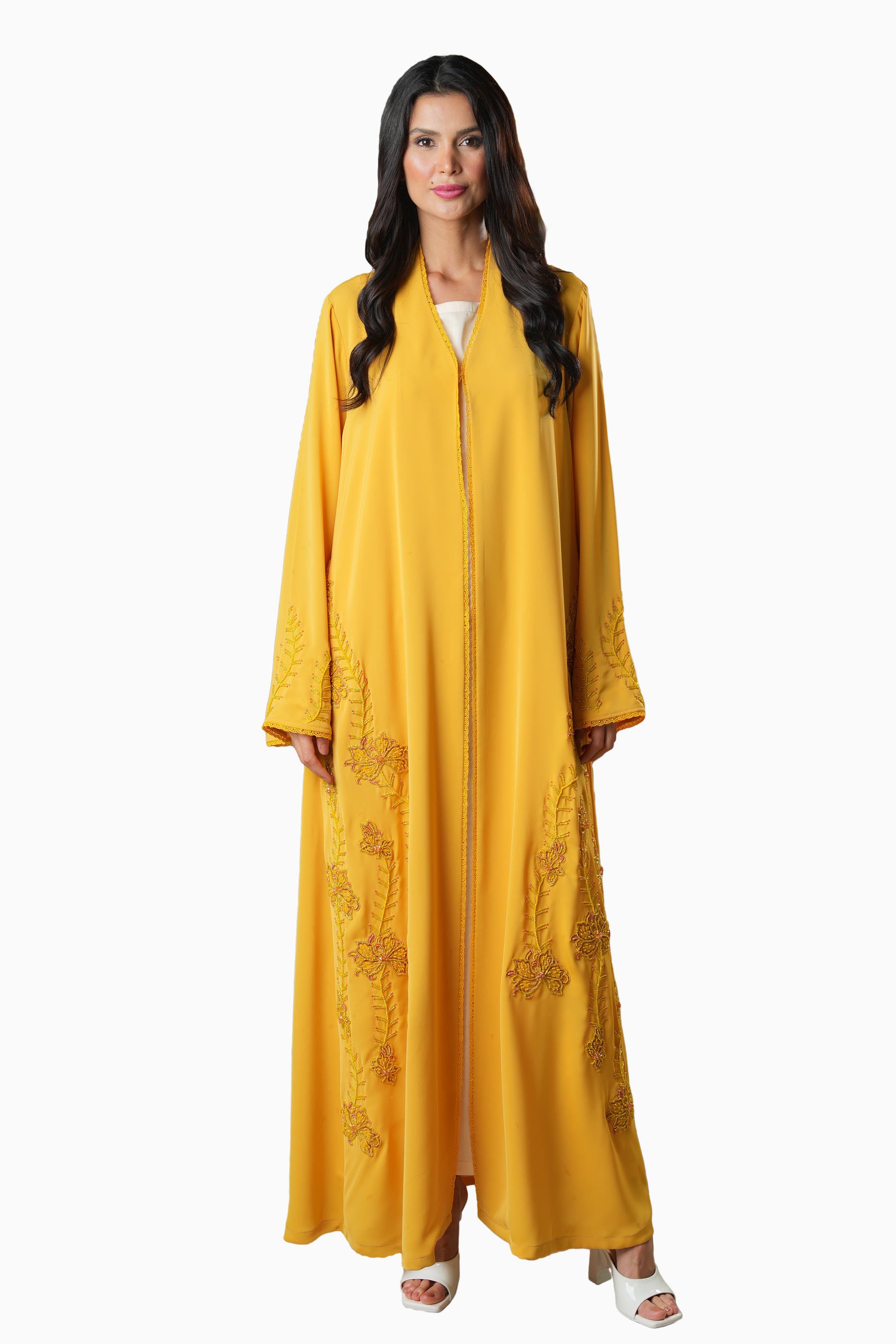 Rania Mustard – Soft Crepe Embroidered Abaya