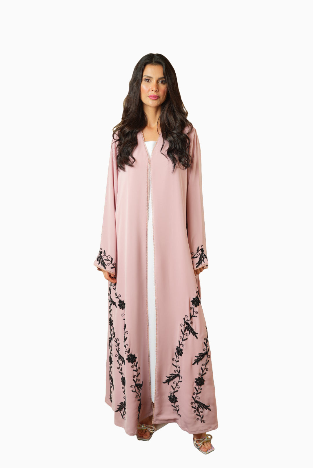 Dalia Blush – Soft Crepe Fabric with Contrast Embroidery Abaya