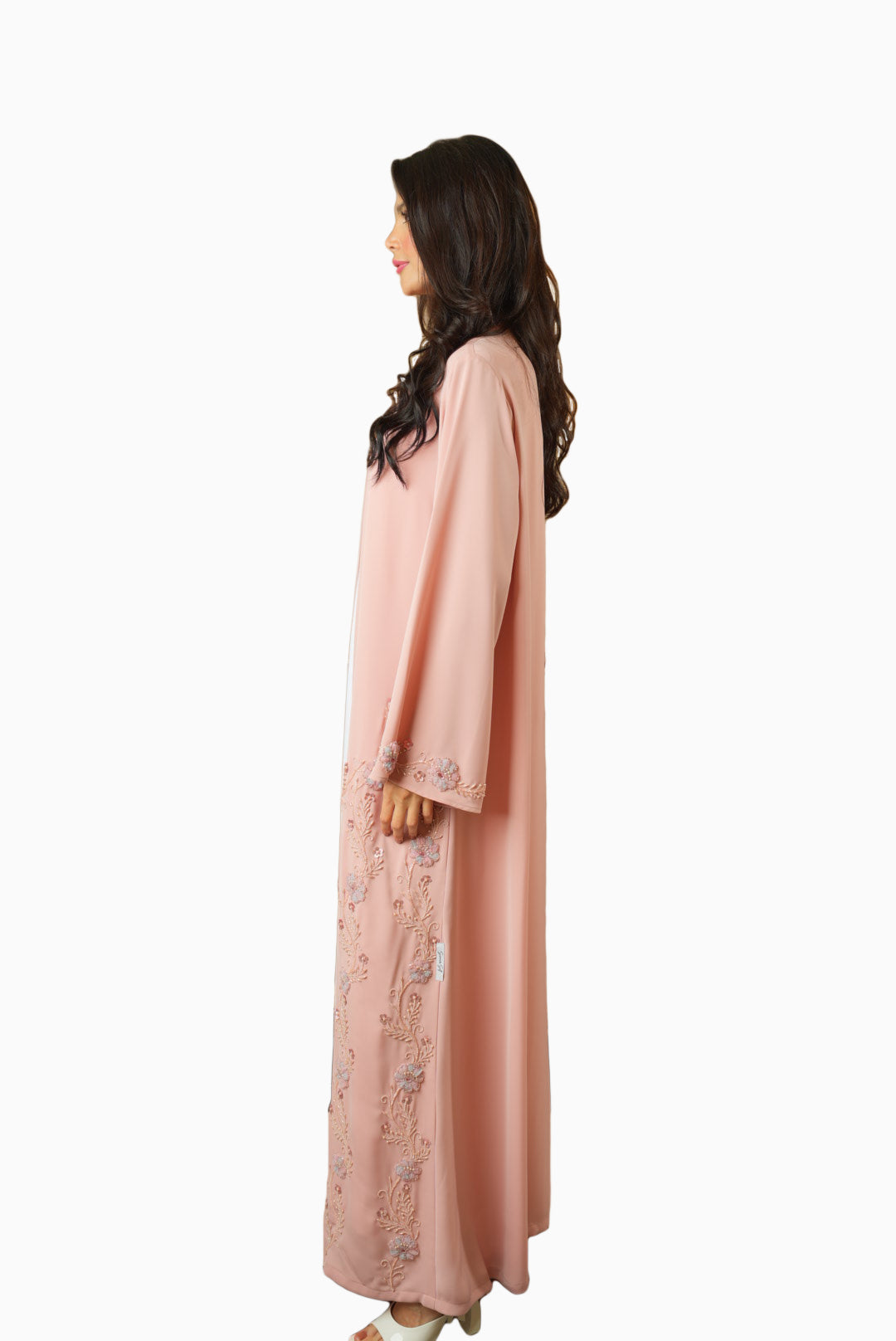Nisha Pink – Soft Crepe Fabric with Floral Embroidery Abaya
