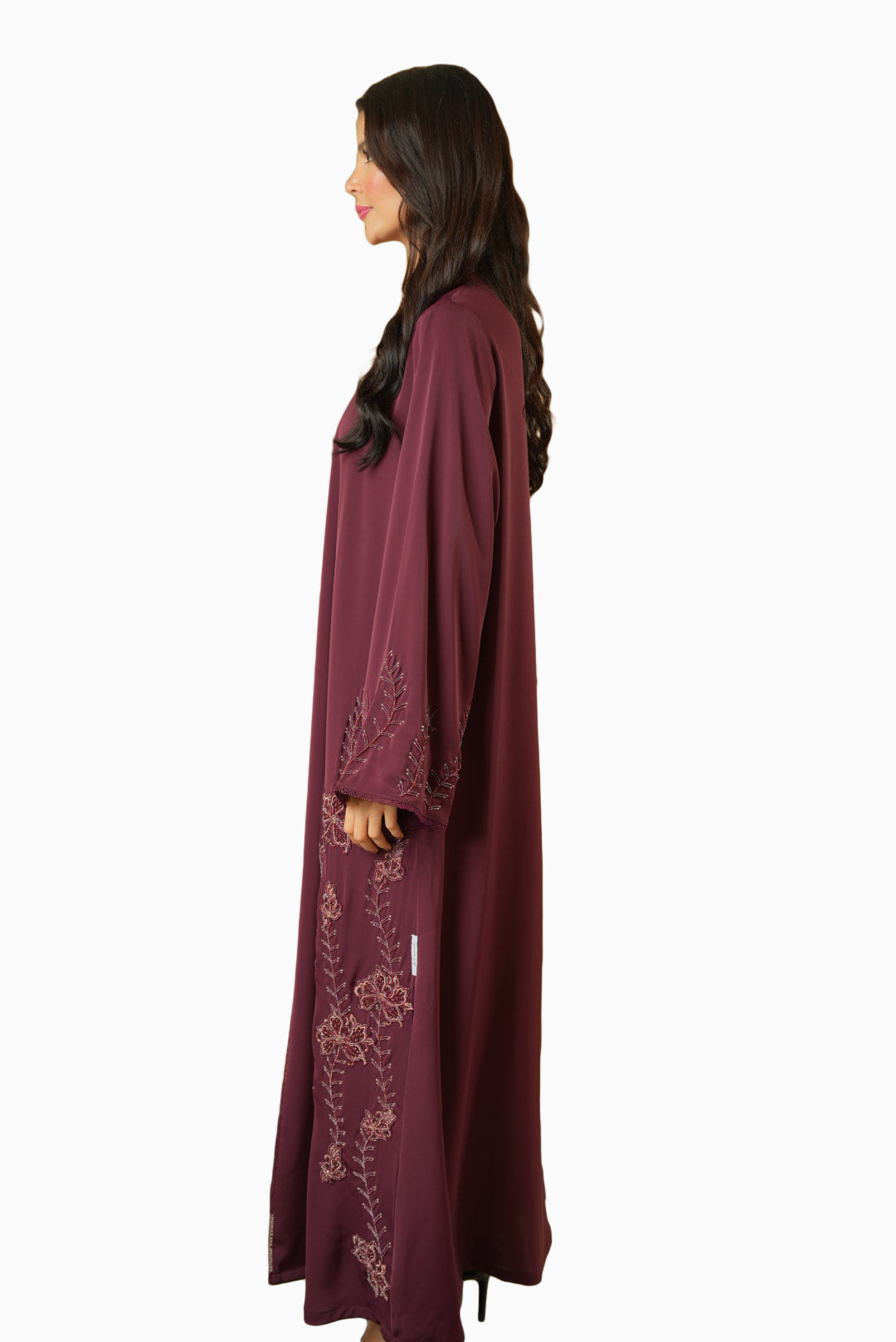 Rania Burgundy – Soft Crepe Embroidered Abaya