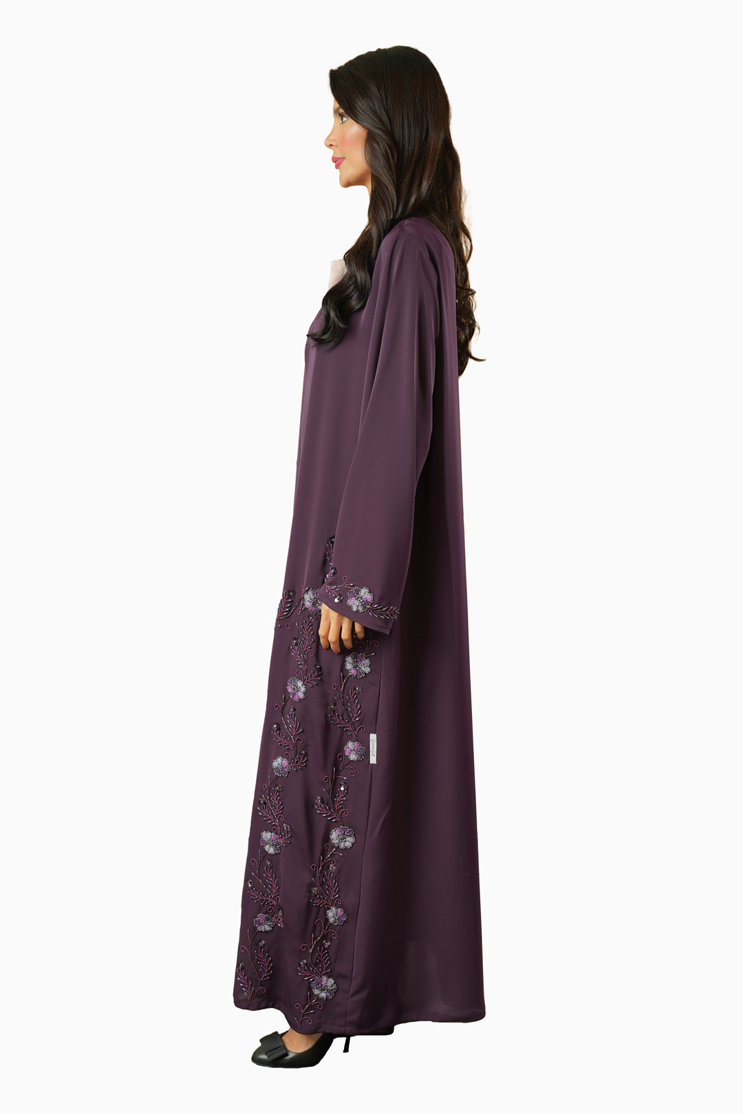 Nisha Plum – Soft Crepe Embroidered Abaya