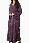 Nisha Plum – Soft Crepe Embroidered Abaya