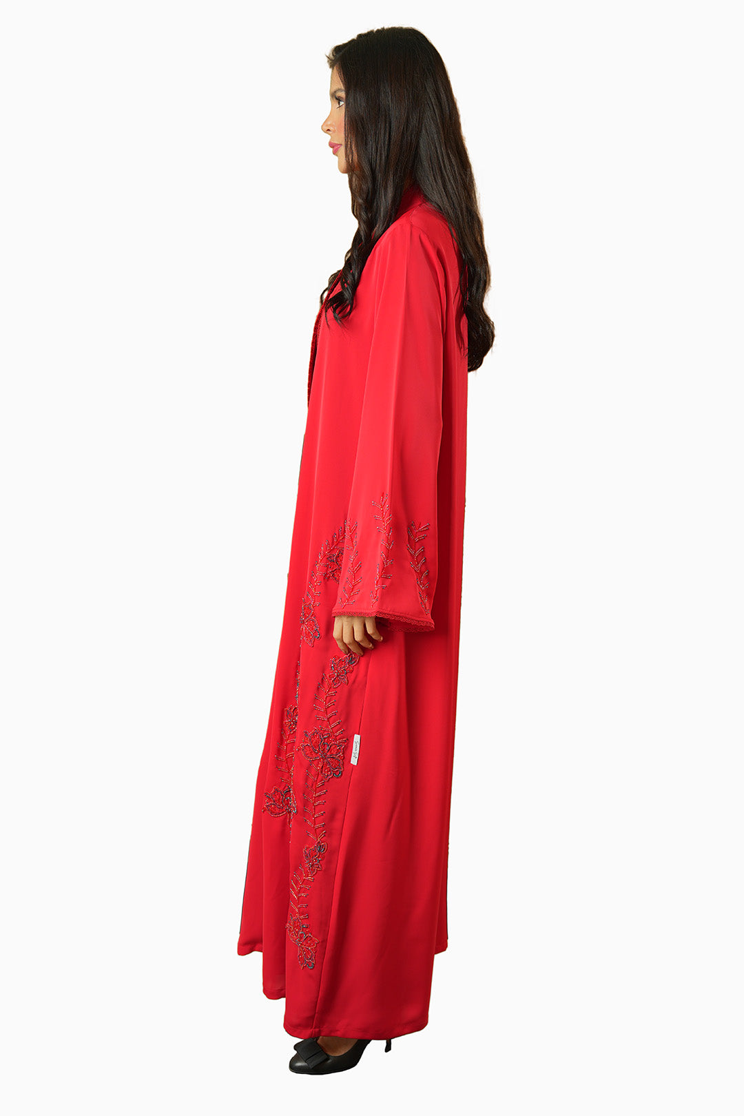 Rania Red – Soft Crepe Embroidered Abaya