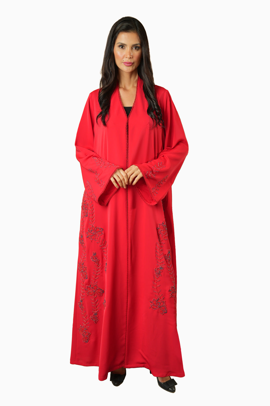 Rania Red – Soft Crepe Embroidered Abaya