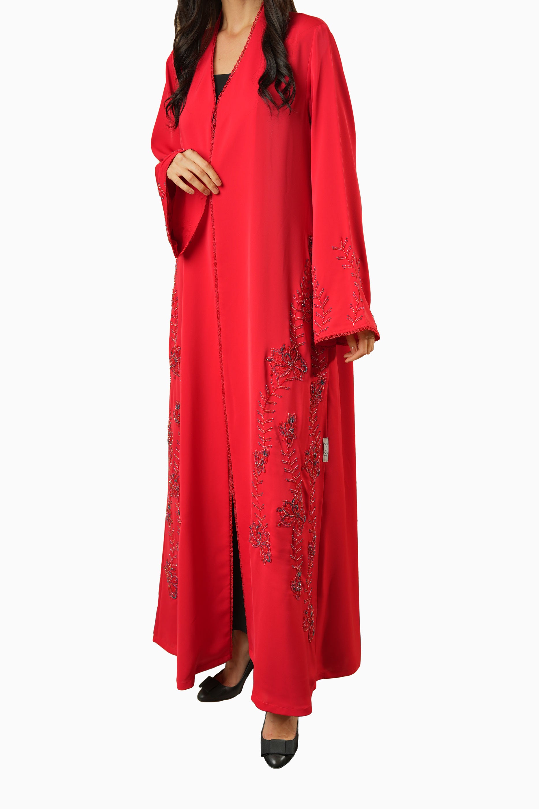 Rania Red – Soft Crepe Embroidered Abaya