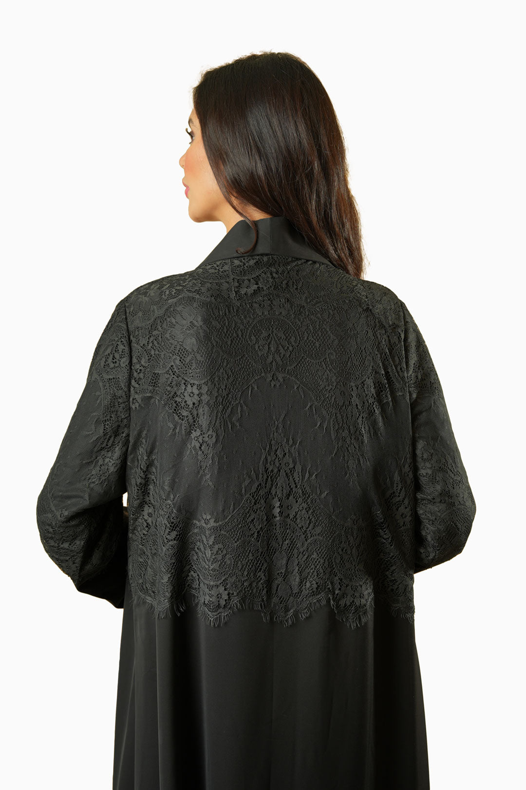 Dana Black – Soft Crepe French Lace Abaya