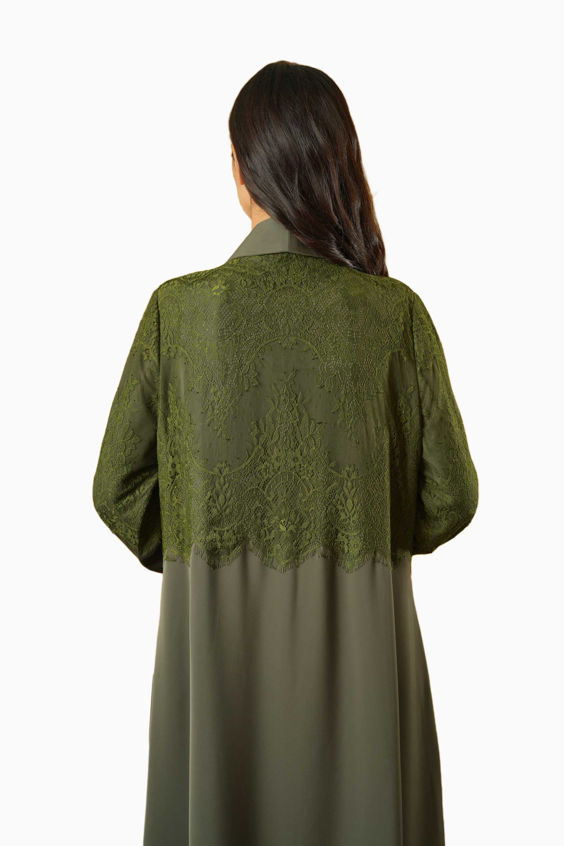 Dana Olive – Soft Crepe French Lace Abaya