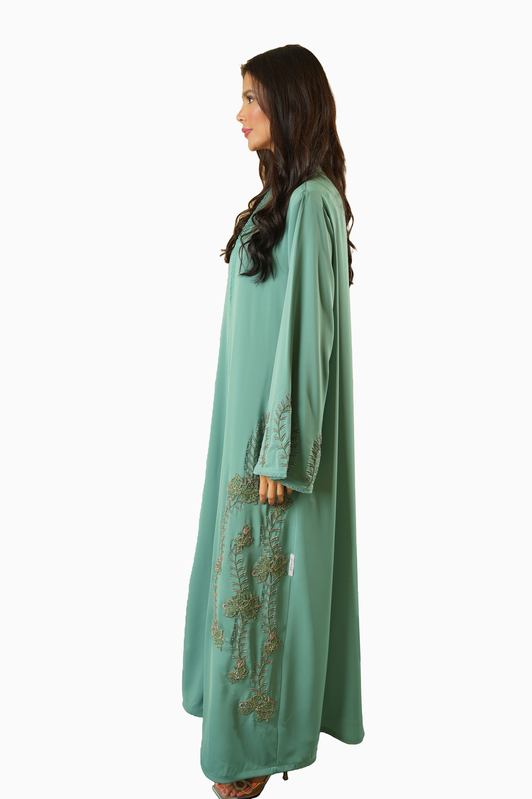 Rania Mint – Soft Crepe Embroidered Abaya