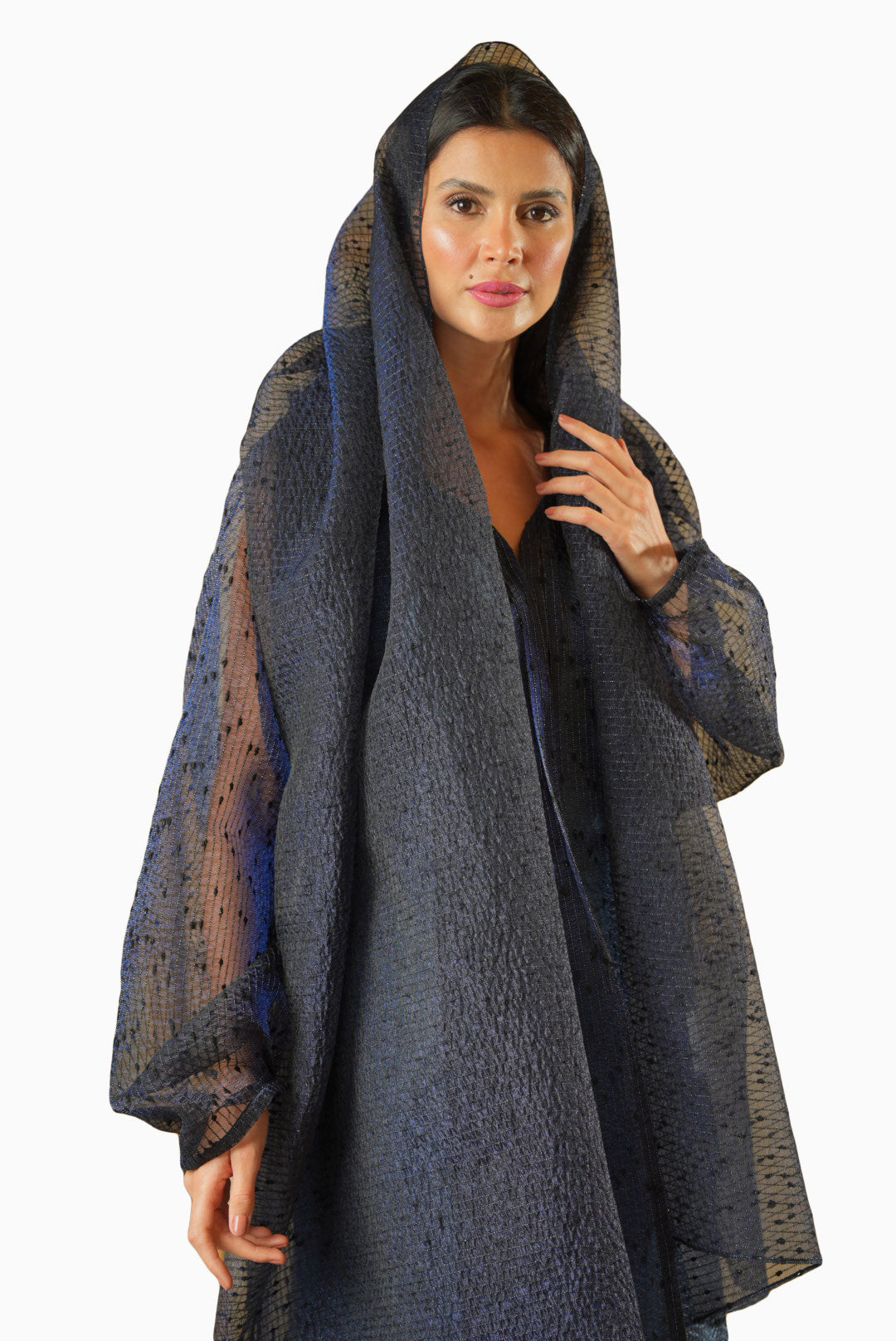 Wada Navy – Pleated Organza Abaya