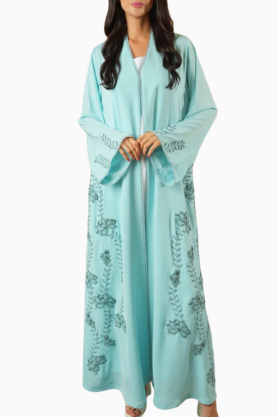 Rania Aqua – Soft Crepe Embroidered Abaya