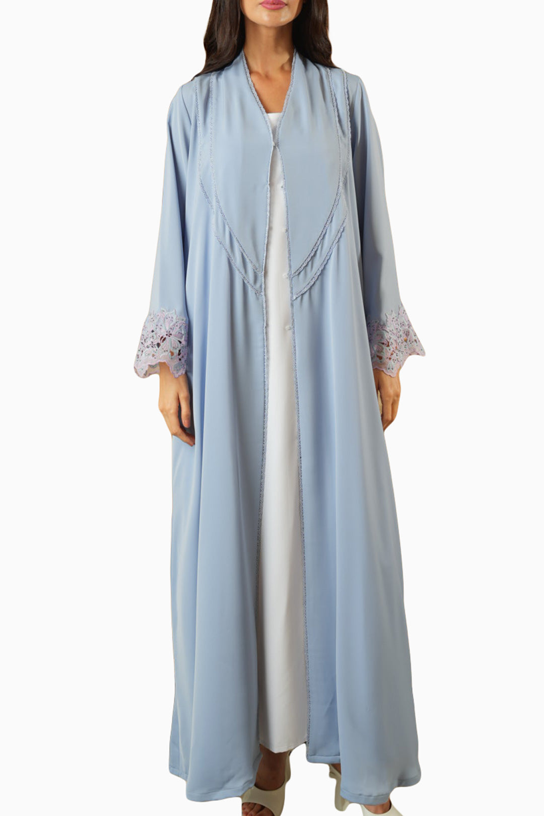 Freya Sky – Soft Crepe Layered Lace Abaya