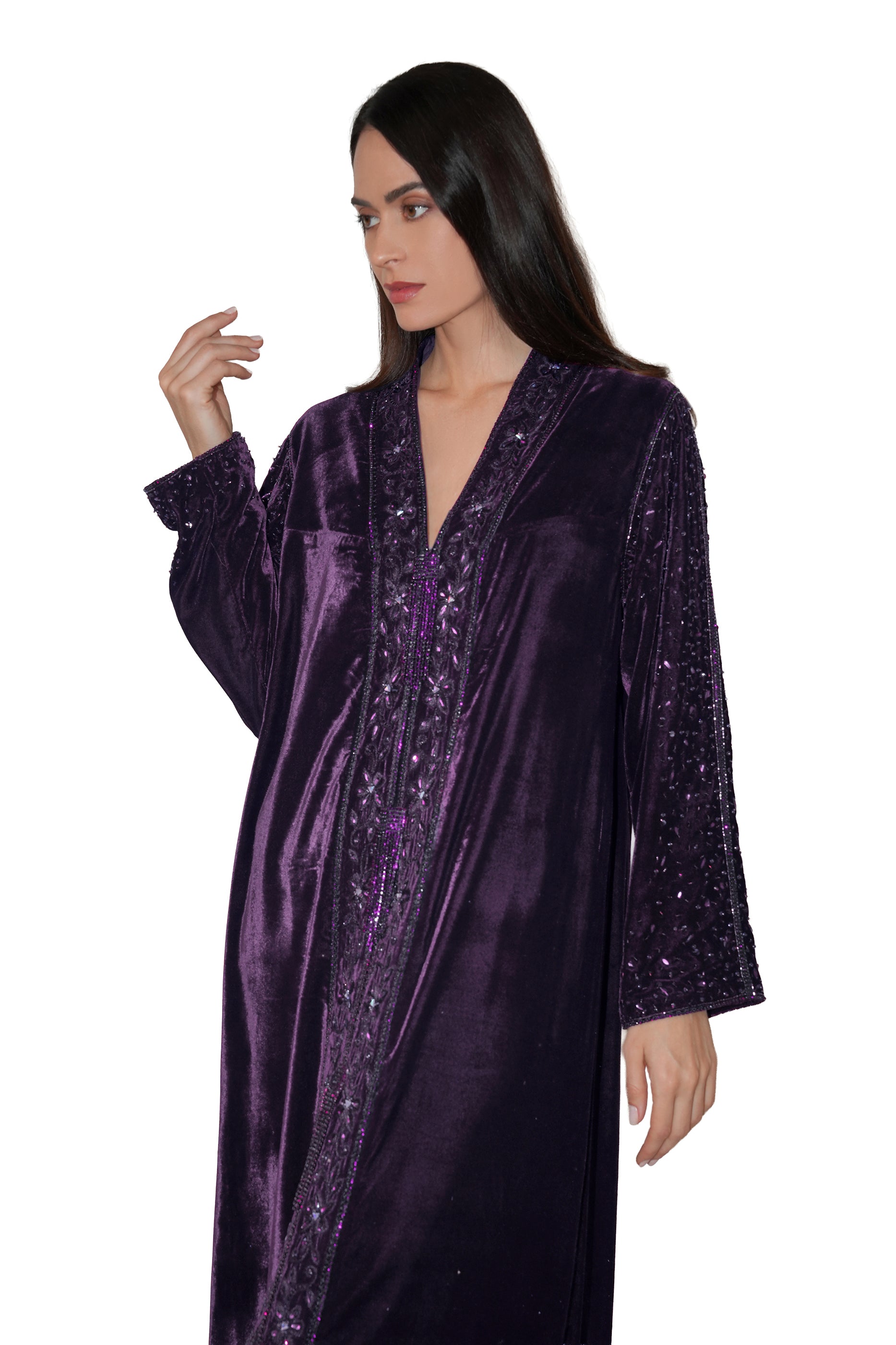 Duja Dark Purple - Velvet Crystal Embroidery Dress