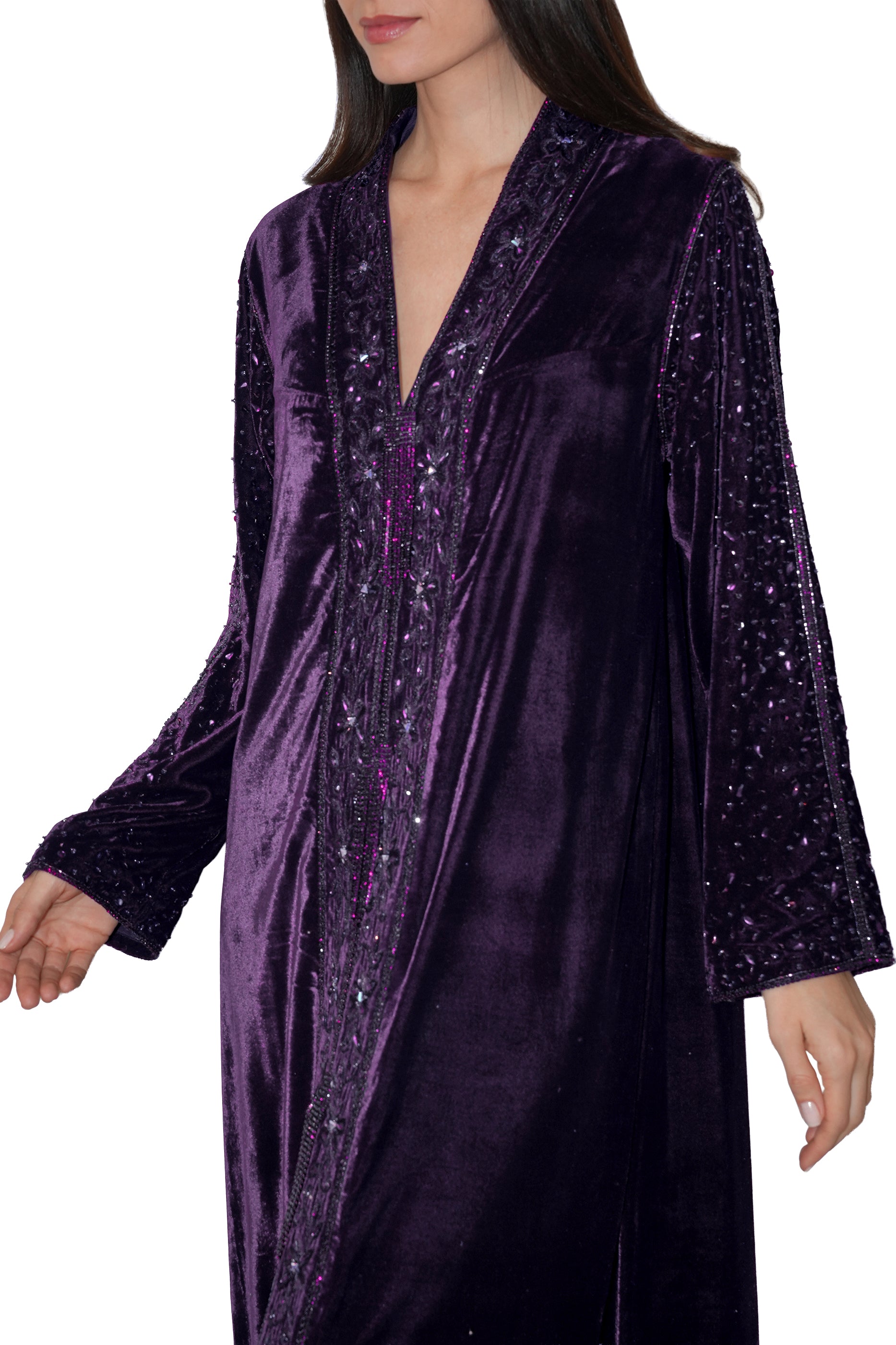 Duja Dark Purple - Velvet Crystal Embroidery Dress