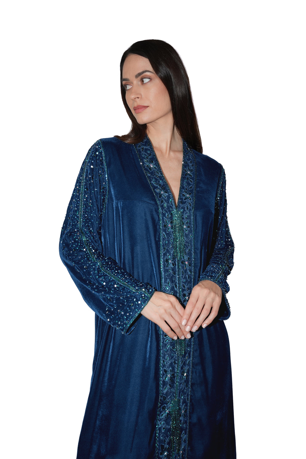 Duja Dark Blue- Velvet Crystal Embroidery Dress