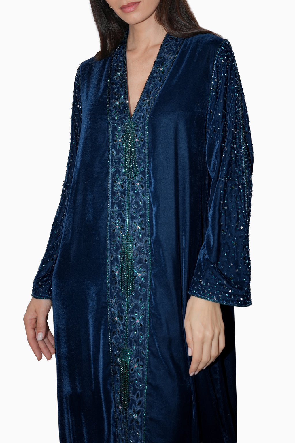 Duja Dark Blue- Velvet Crystal Embroidery Dress