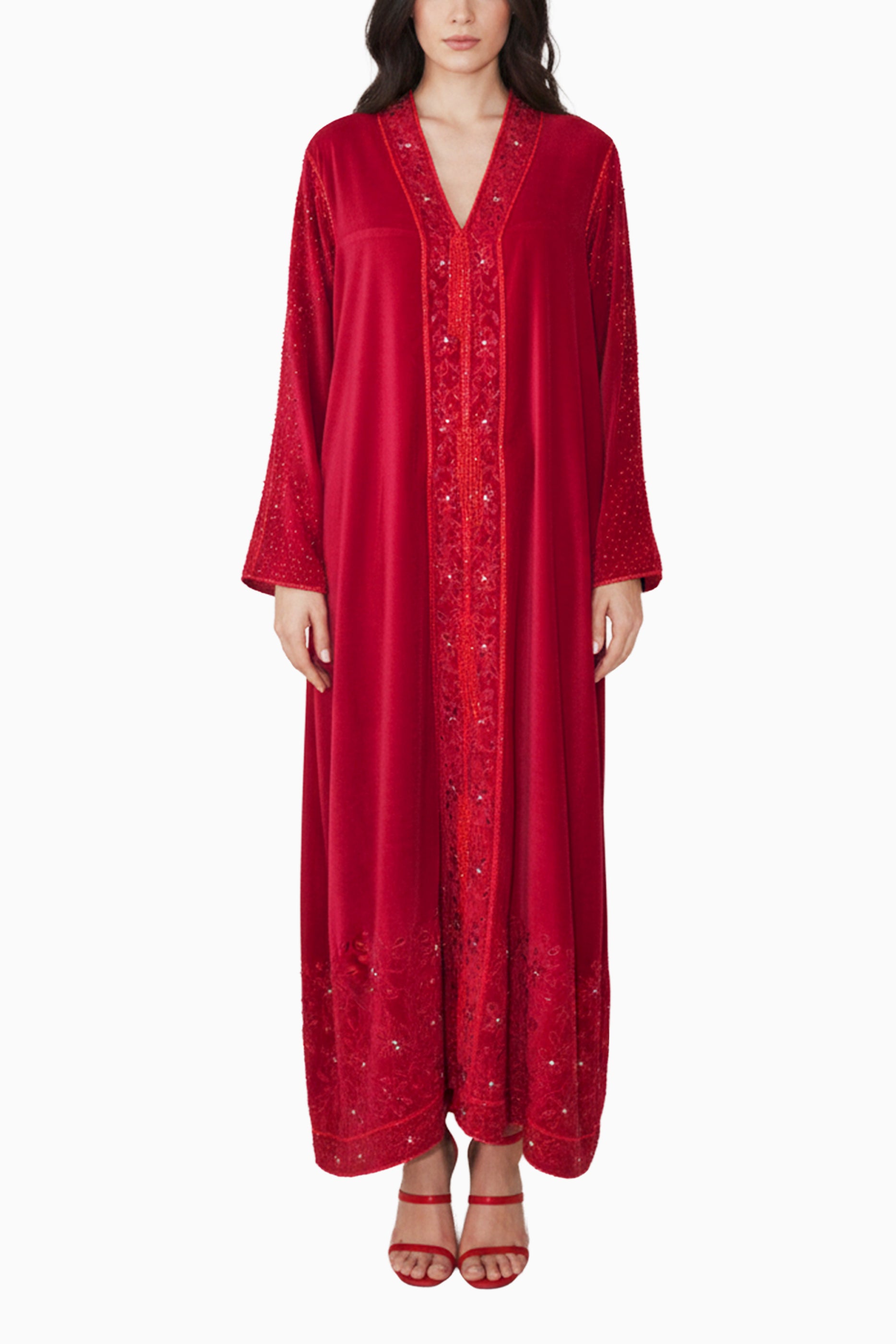 Duja Dark Red - Velvet Crystal Embroidery Dress