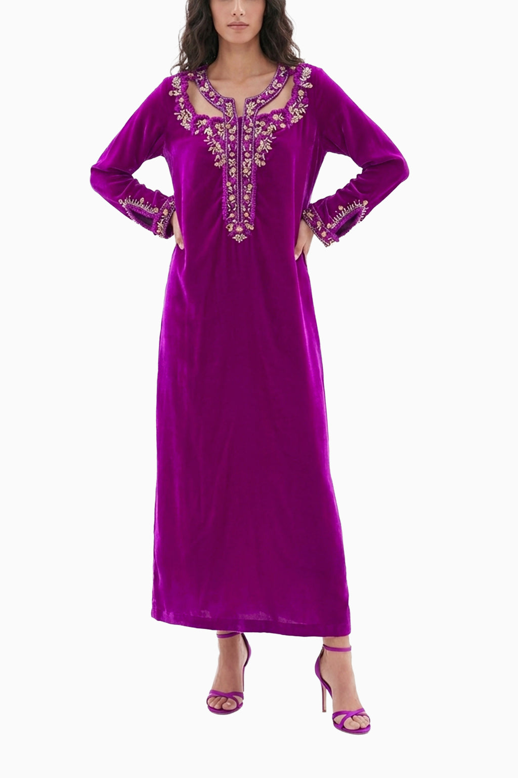 Hadiqa Fuchsia - Velvet Midnight Embroidery Floral Dress