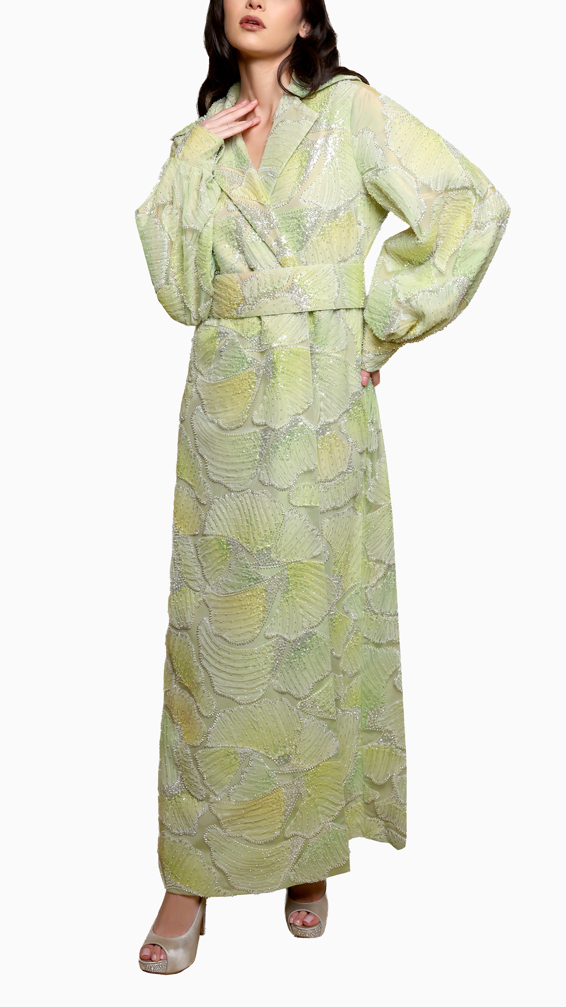 Maha Lime Kaftan - Belted Wrap Collared Dress