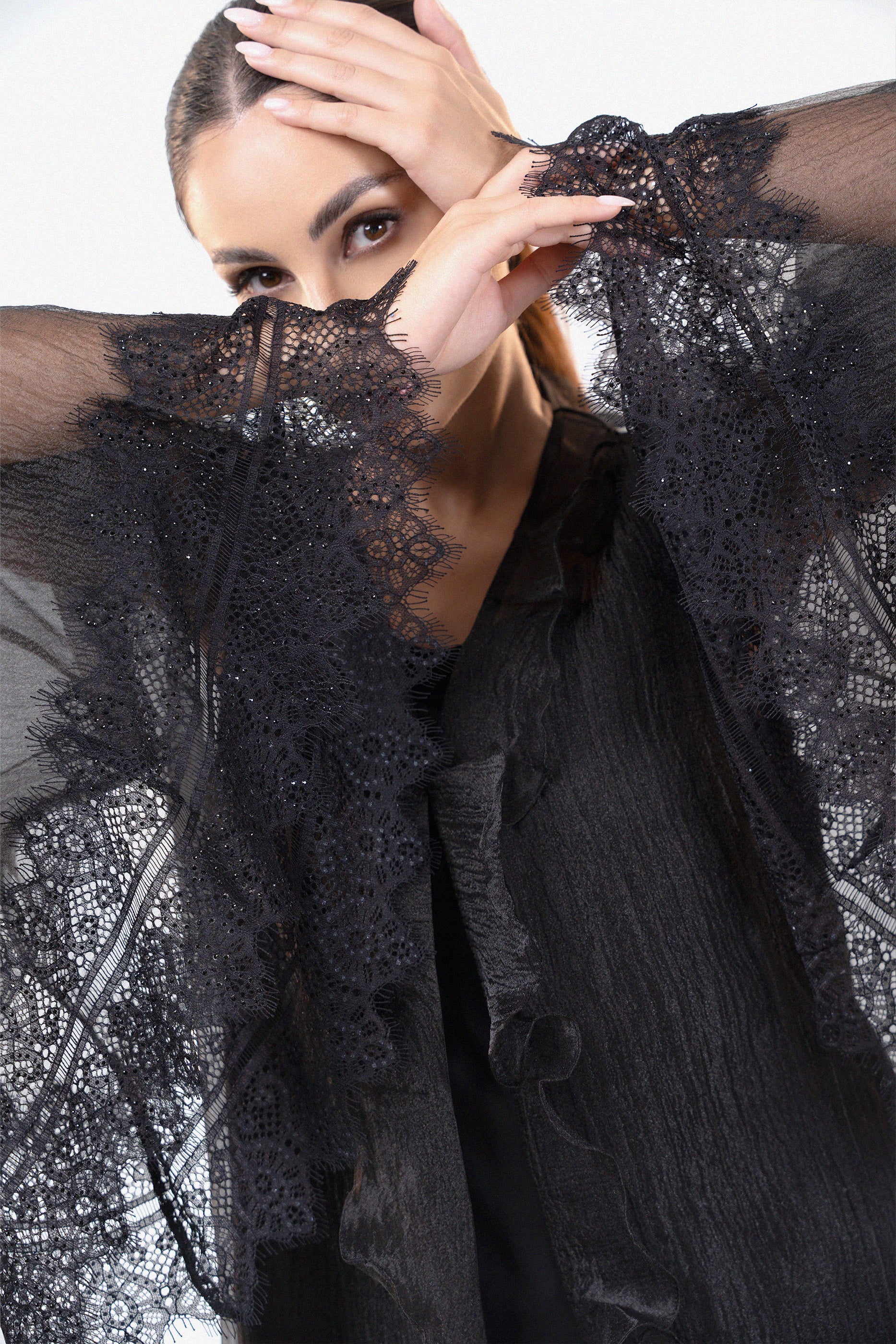 Noir Tar - Sheer Black Organza Occasion Abaya