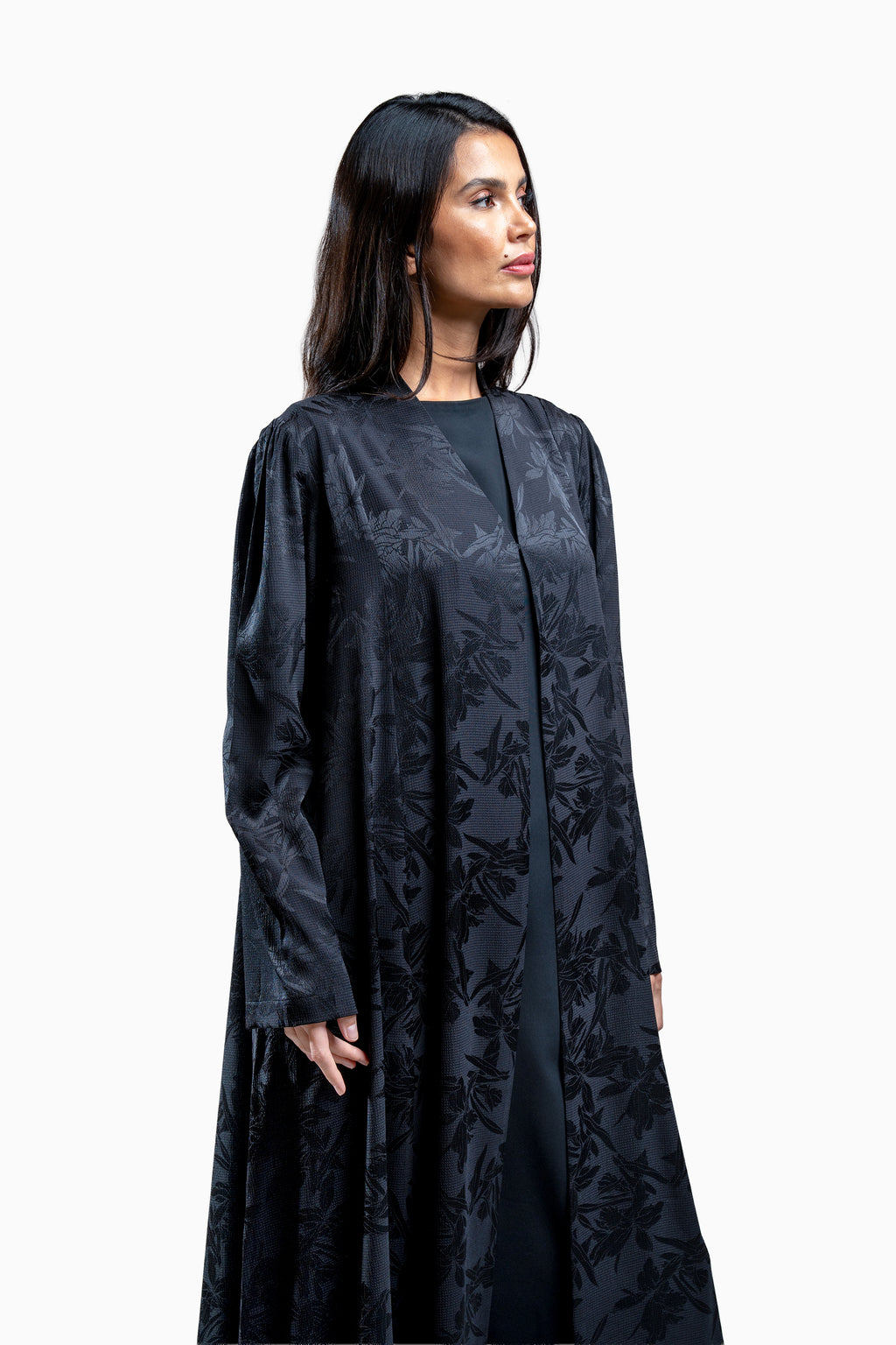 Ruba Black - Crepe Fabric with Printed Floral Abaya