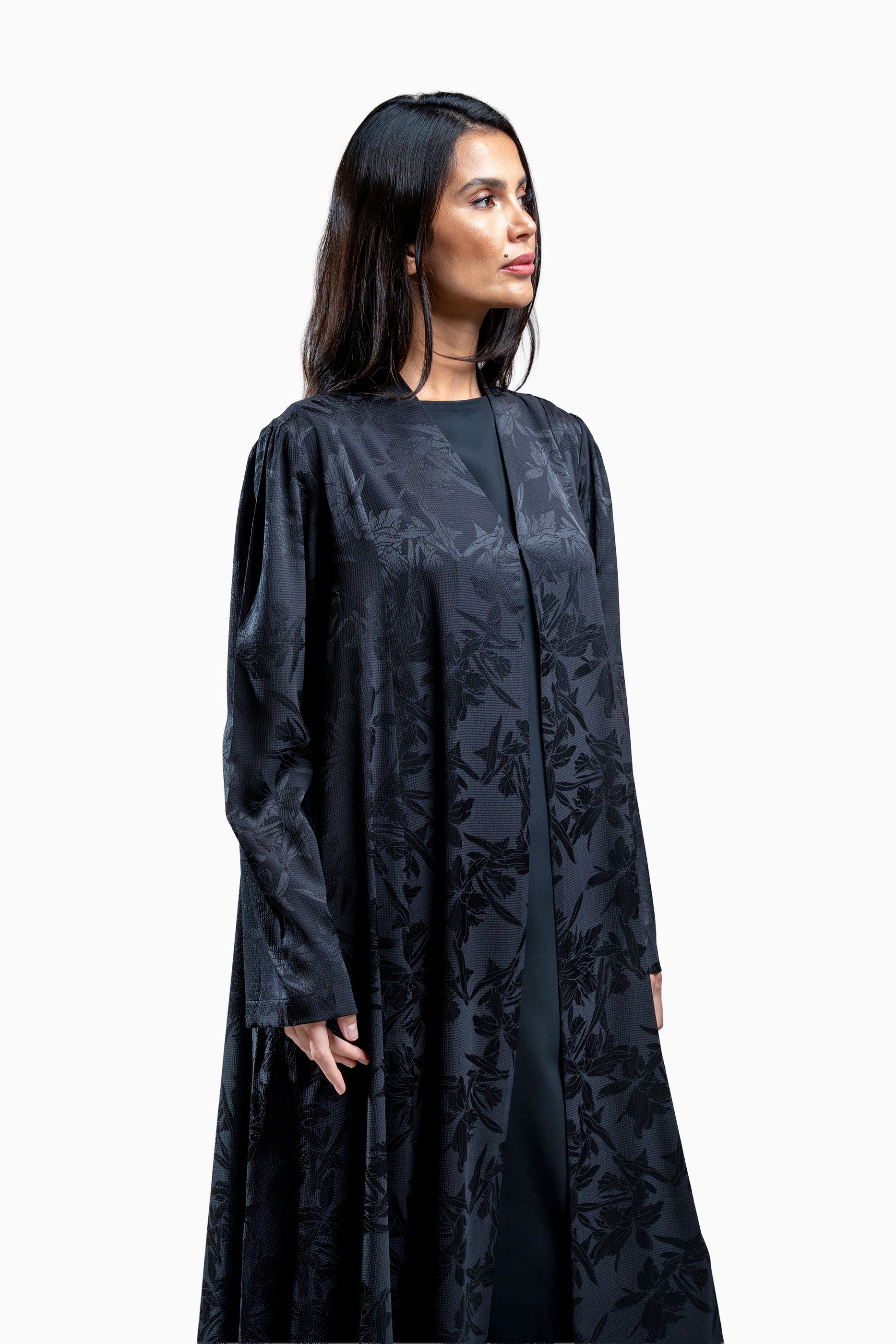 Ruba Black - Crepe Fabric with Printed Floral Abaya