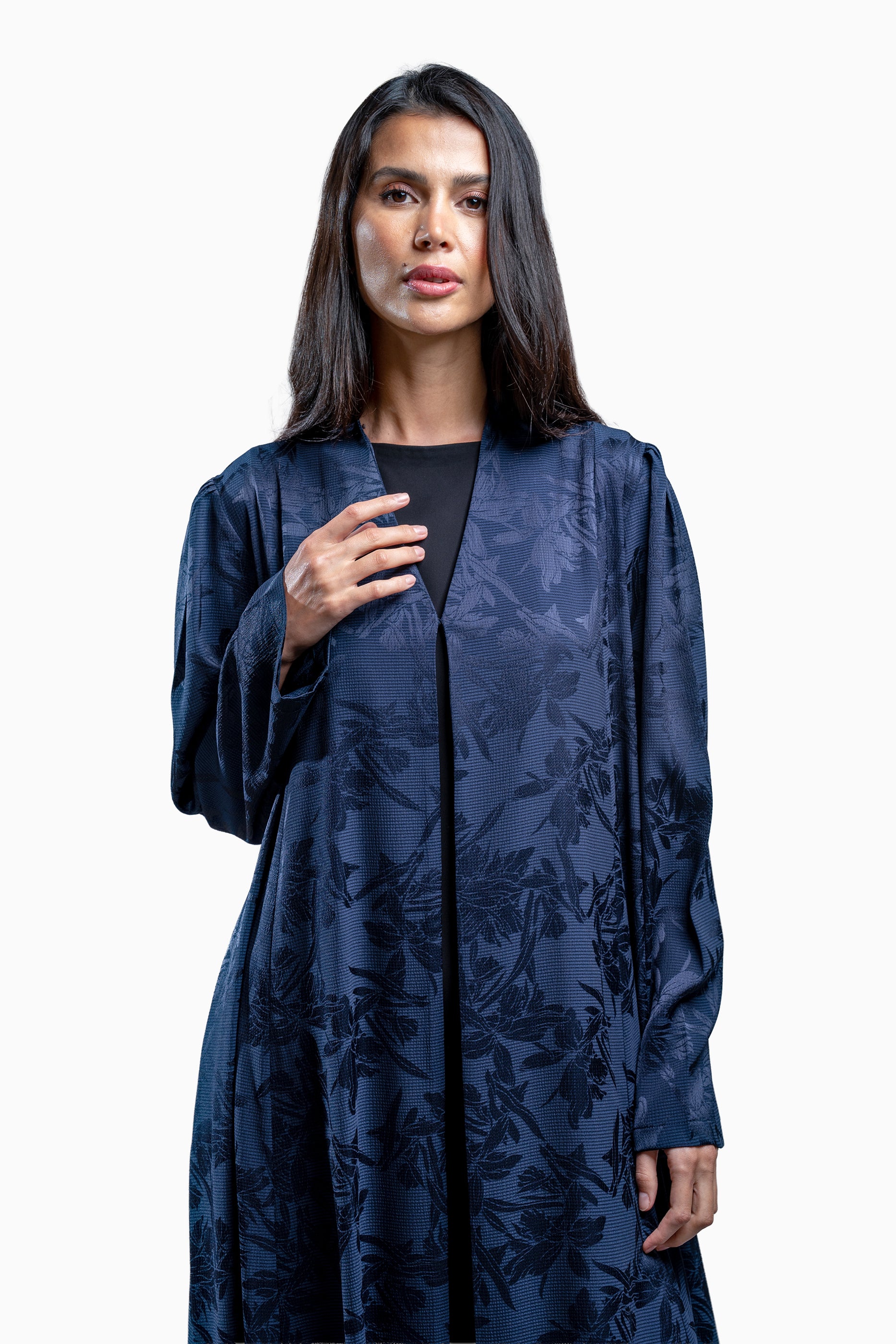 Ruba Dark Navy- Crepe Fabric with Printed Floral Abaya