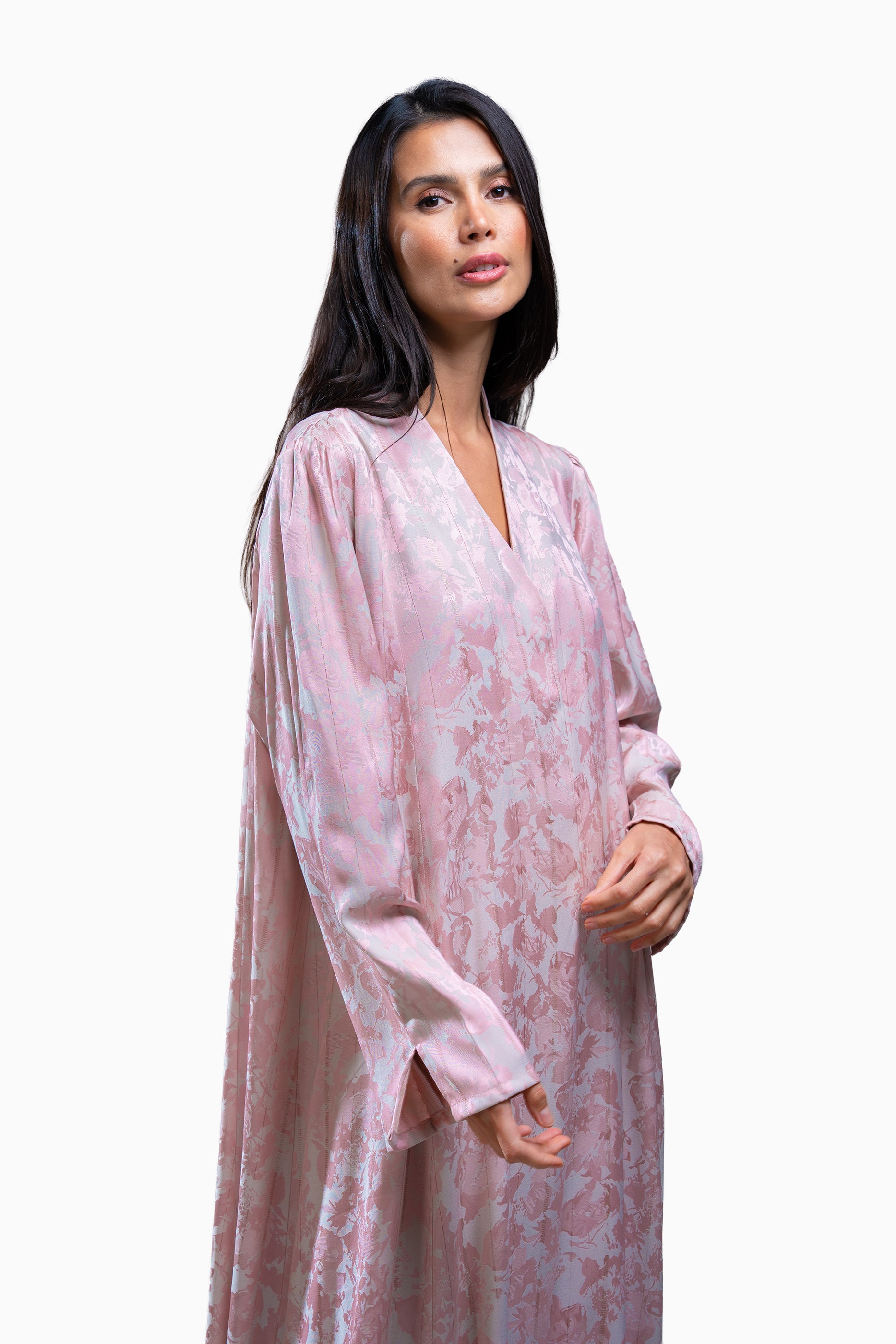 Wara Blush - Silk Fabric with Printed Floral Abaya