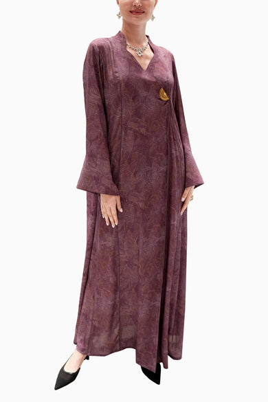 Wisteria Plum - Mandarin Collar Printed Abaya