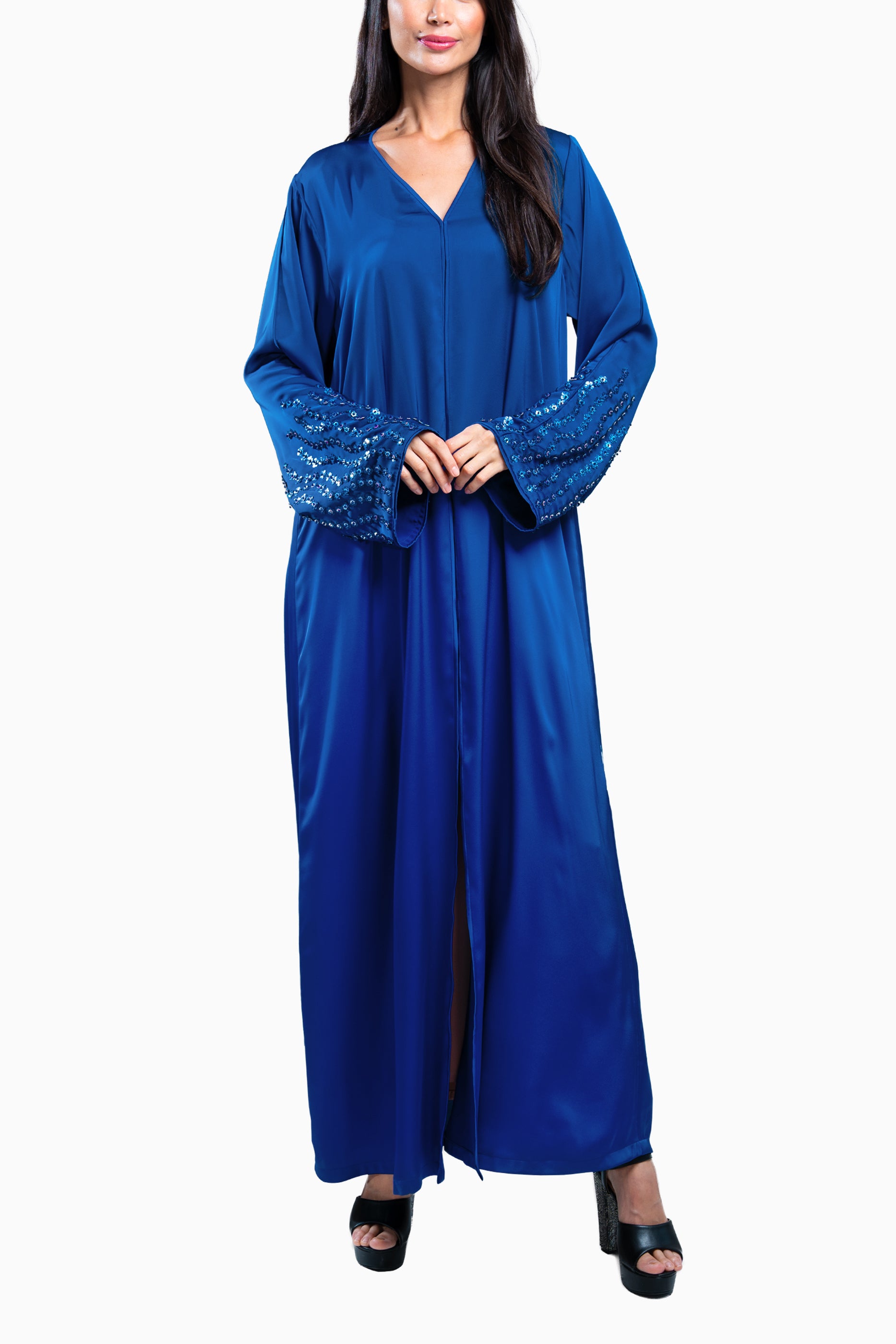 Zahr Blue - Minimalist Abaya with Flower Embroidery