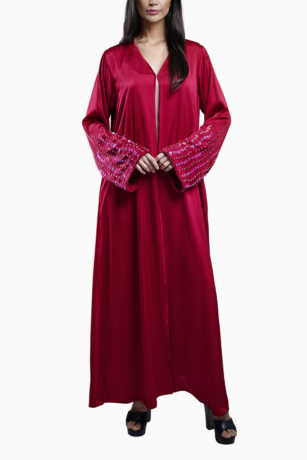 Zahr Red - Minimalist Abaya with Flower Embroidery