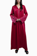 Zahr Red - Minimalist Abaya with Flower Embroidery