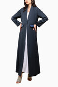 Aya Blue - Linen Fabric with Collared Suit Abaya