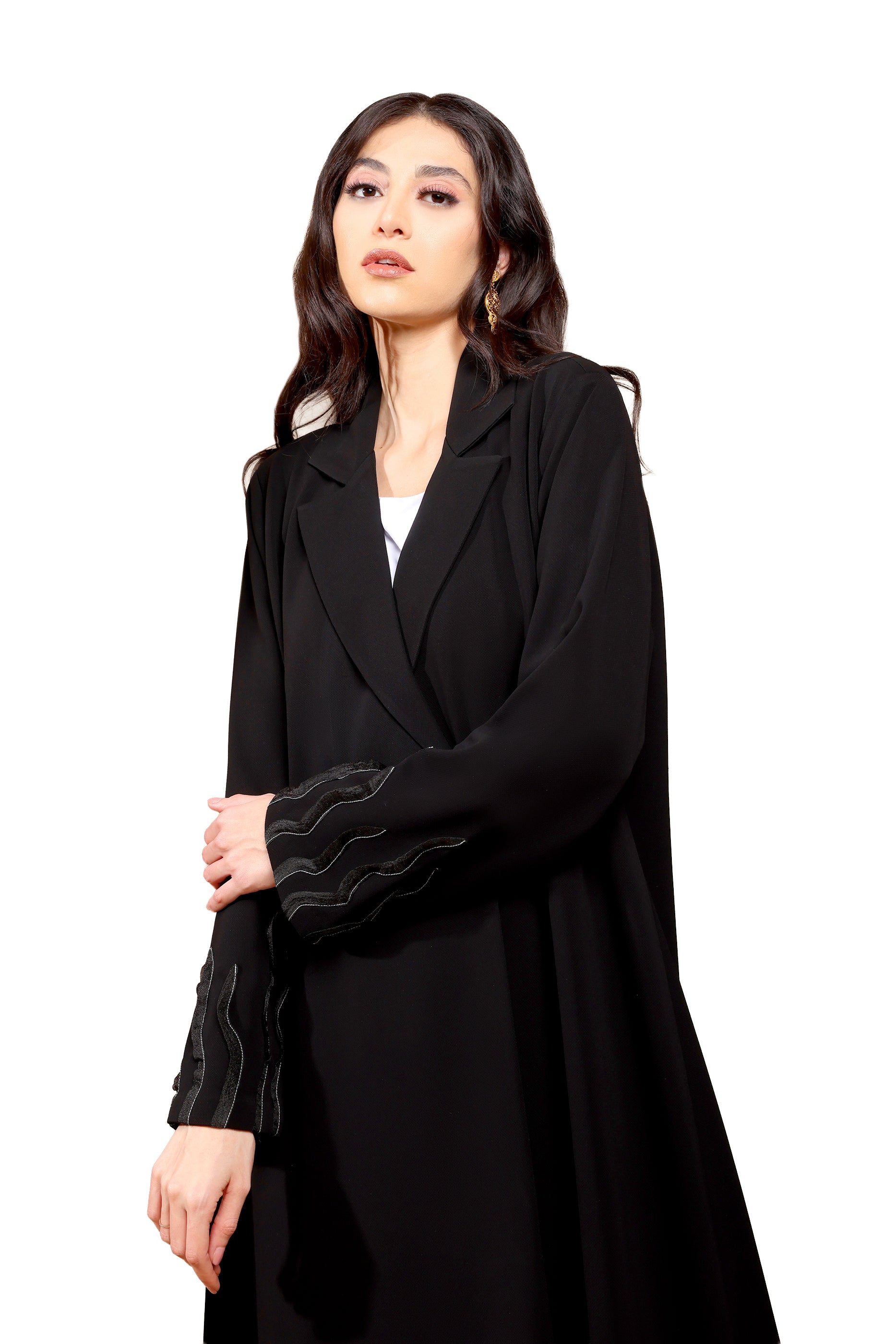 Aya Wave - Crepe Fabric with Sleeve Waves Embroidery Abaya