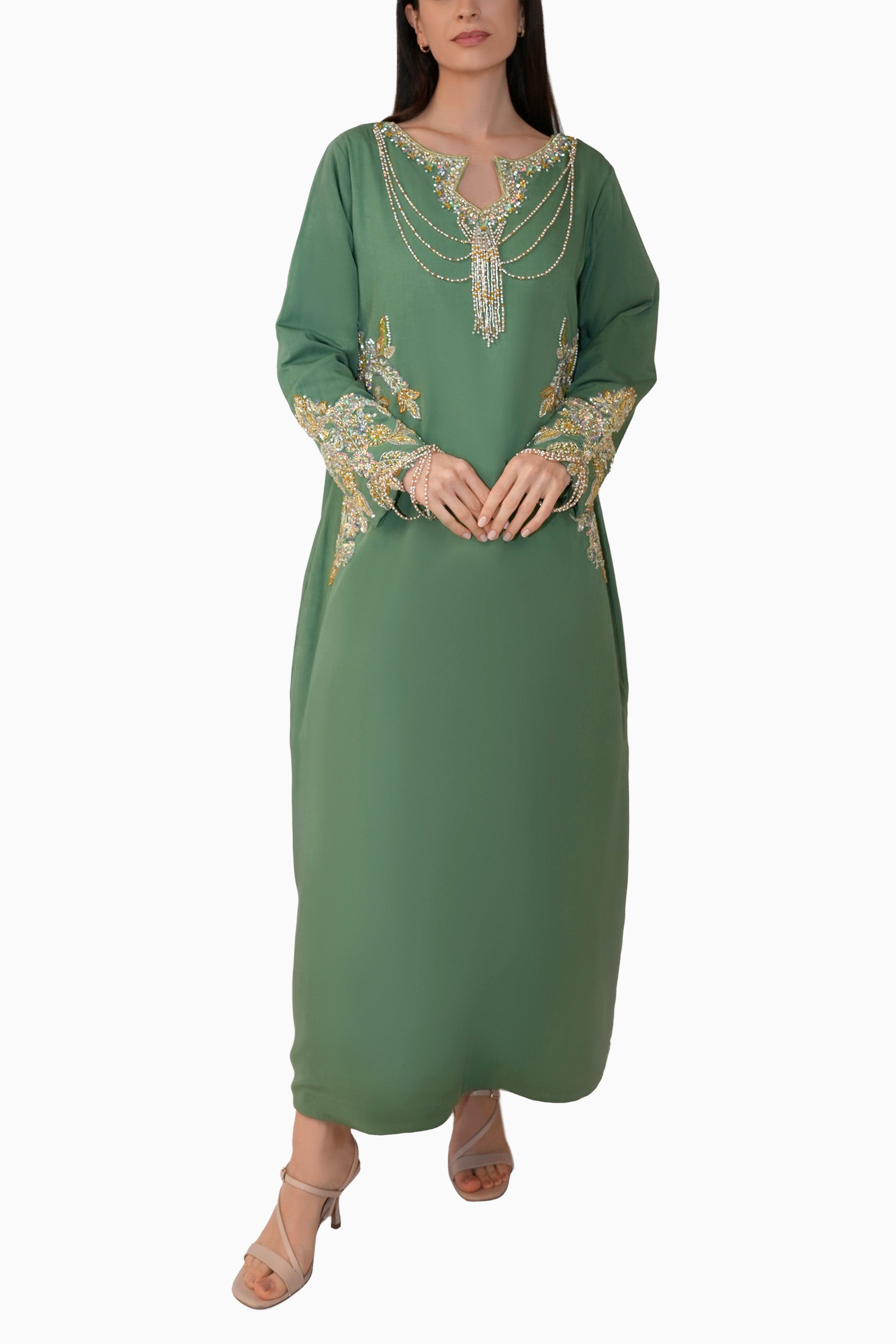 Azalea Mint - Embroidered Floral Kaftan Dress