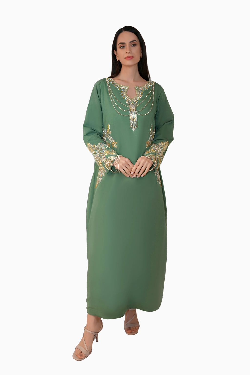 Azalea Mint - Embroidered Floral Kaftan Dress
