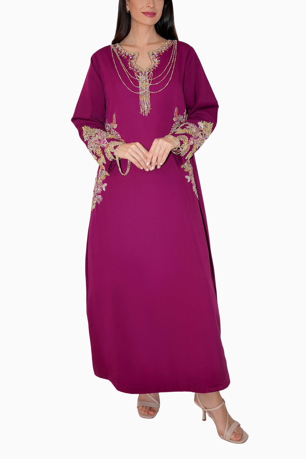 Azalea Blush - Embroidered Floral Kaftan Dress